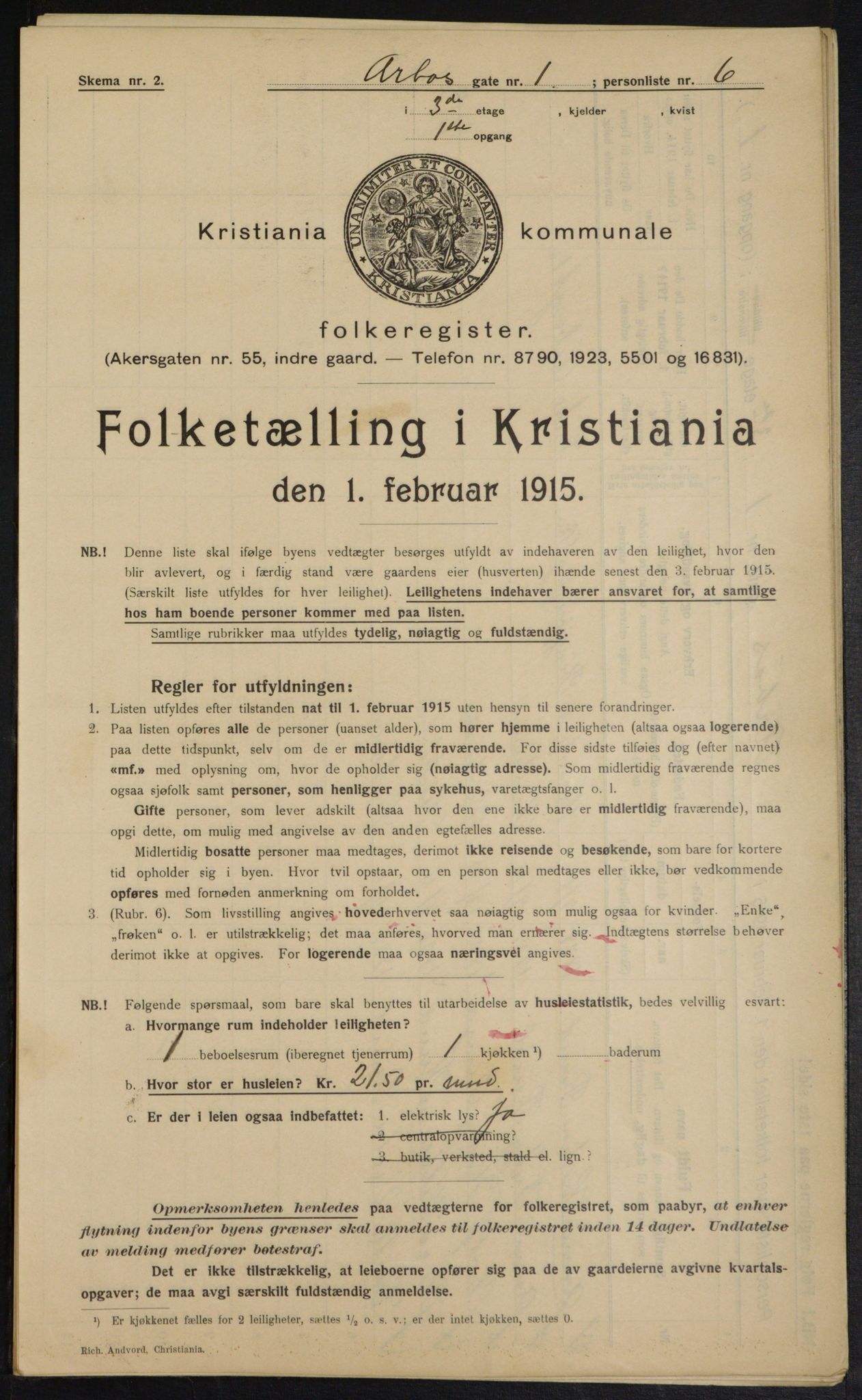 OBA, Kommunal folketelling 1.2.1915 for Kristiania, 1915, s. 1661