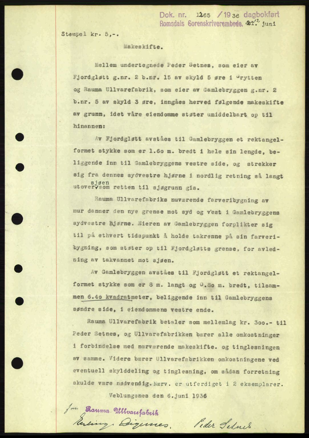Romsdal sorenskriveri, SAT/A-4149/1/2/2C: Pantebok nr. A1, 1936-1936, Dagboknr: 1265/1936