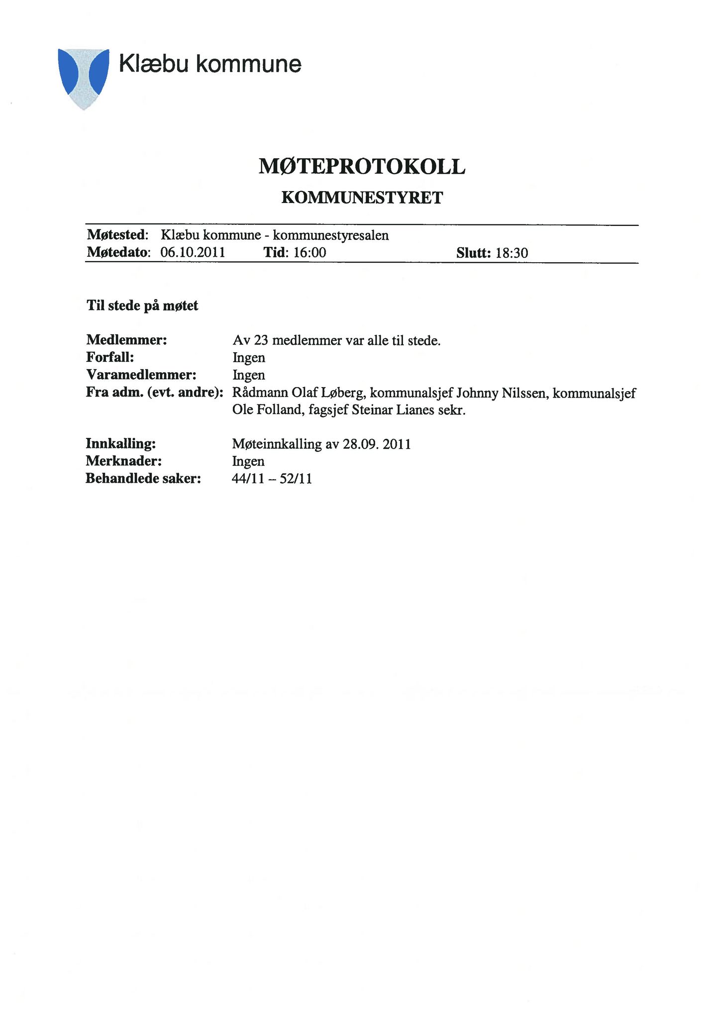 Klæbu Kommune, TRKO/KK/01-KS/L004: Kommunestyret - Møtedokumenter, 2011, s. 2009