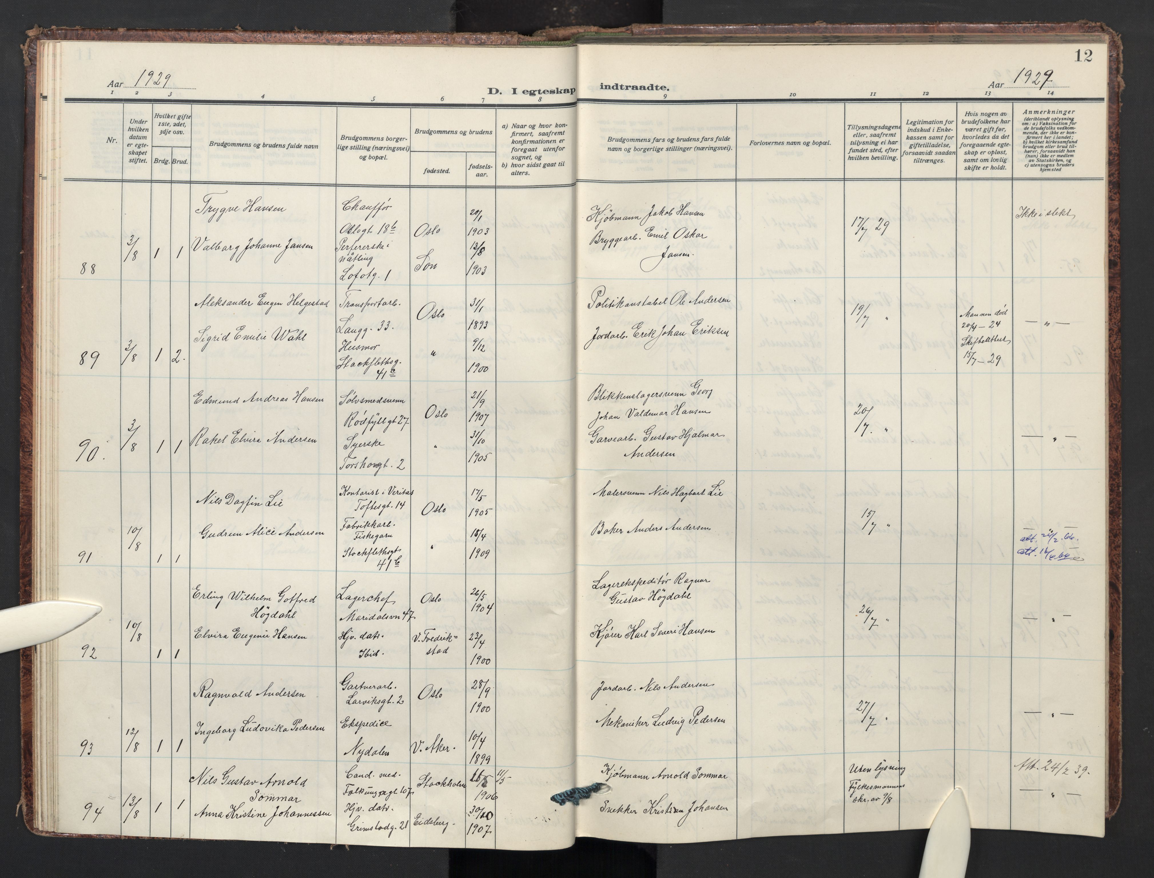 Sagene prestekontor Kirkebøker, AV/SAO-A-10796/F/L0016: Ministerialbok nr. 16, 1929-1935, s. 12