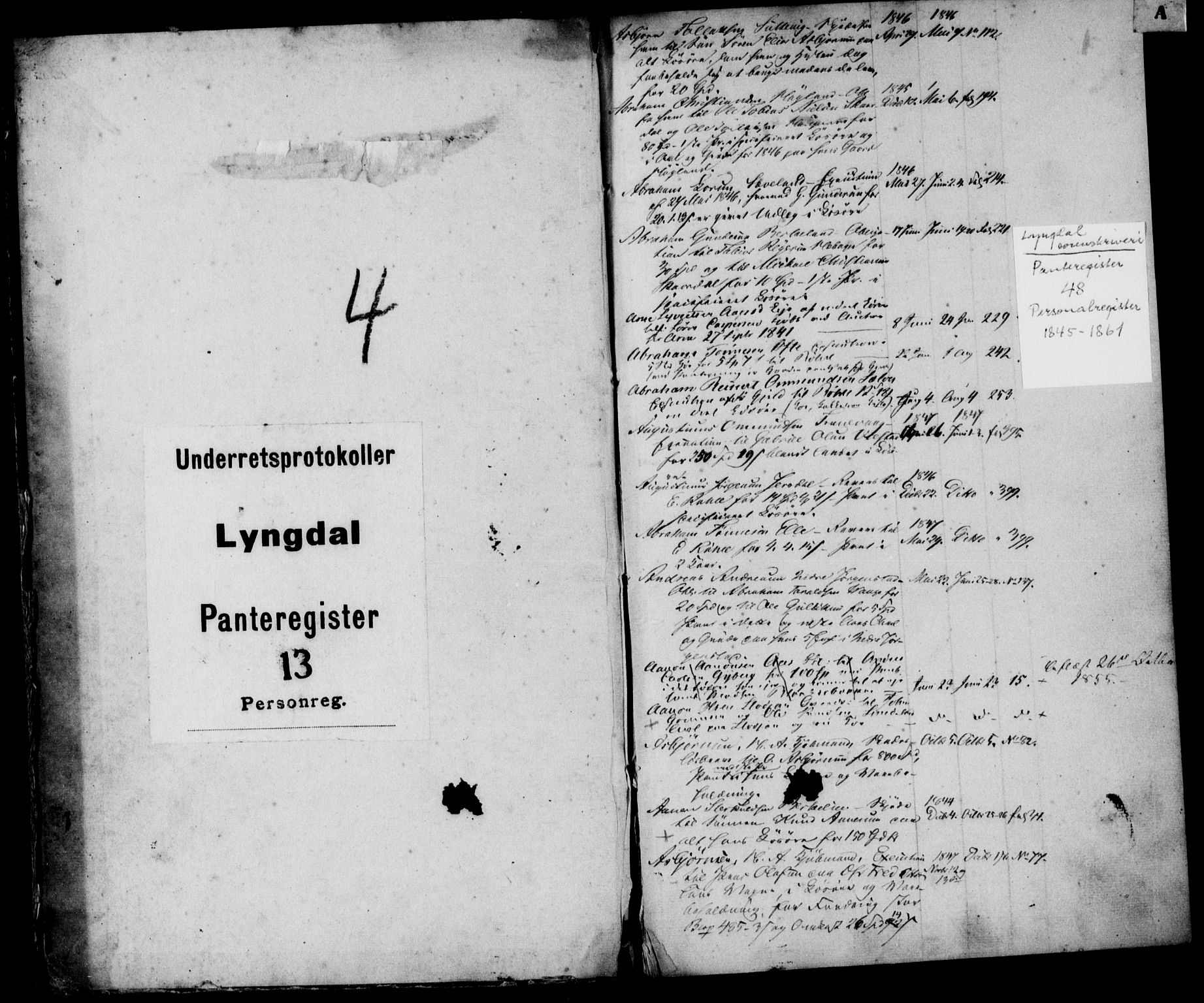 Lyngdal sorenskriveri, SAK/1221-0004/G/Ge/L0748: Panteregister nr. 48, 1845-1861