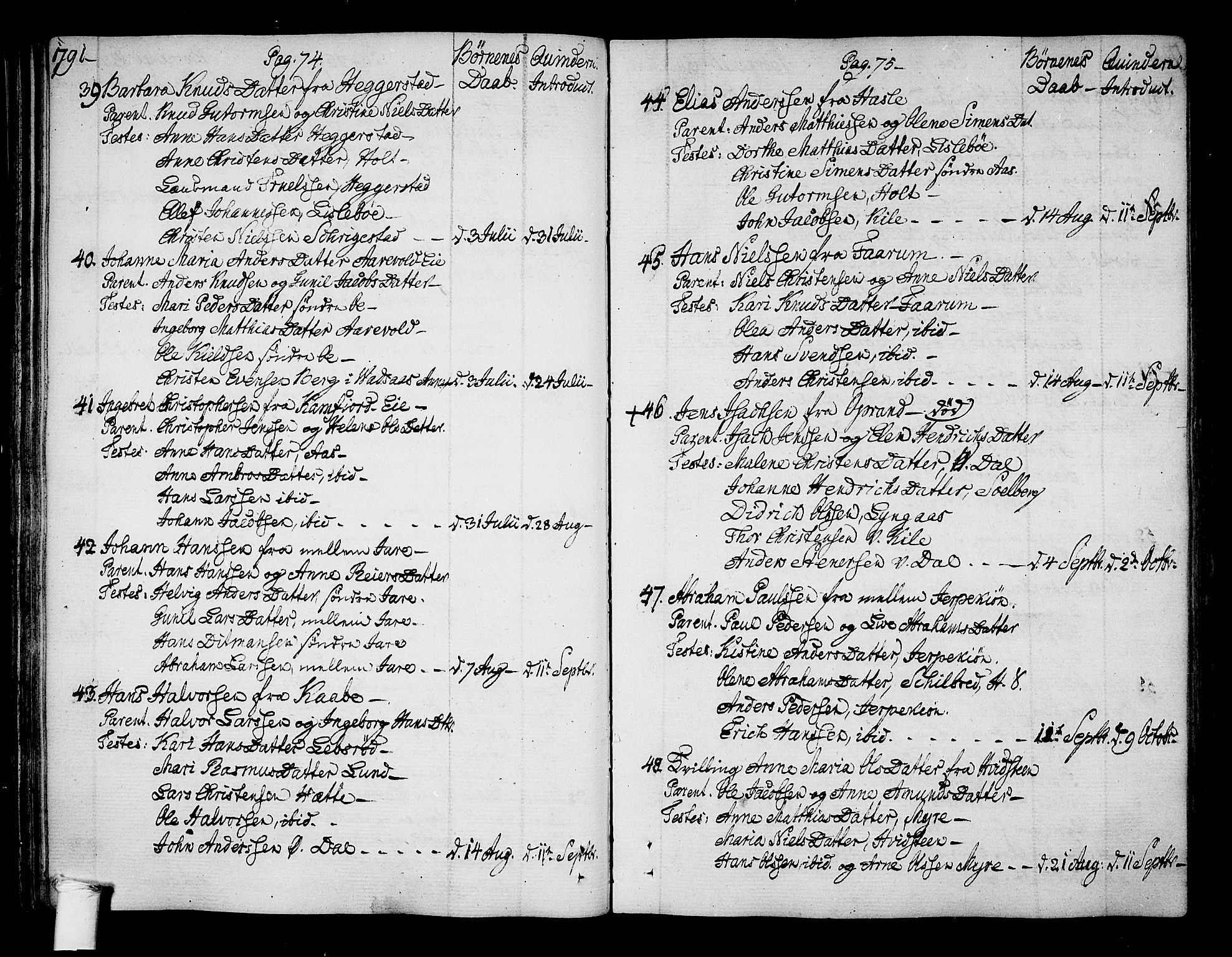 Ramnes kirkebøker, SAKO/A-314/F/Fa/L0003: Ministerialbok nr. I 3, 1790-1813, s. 74-75
