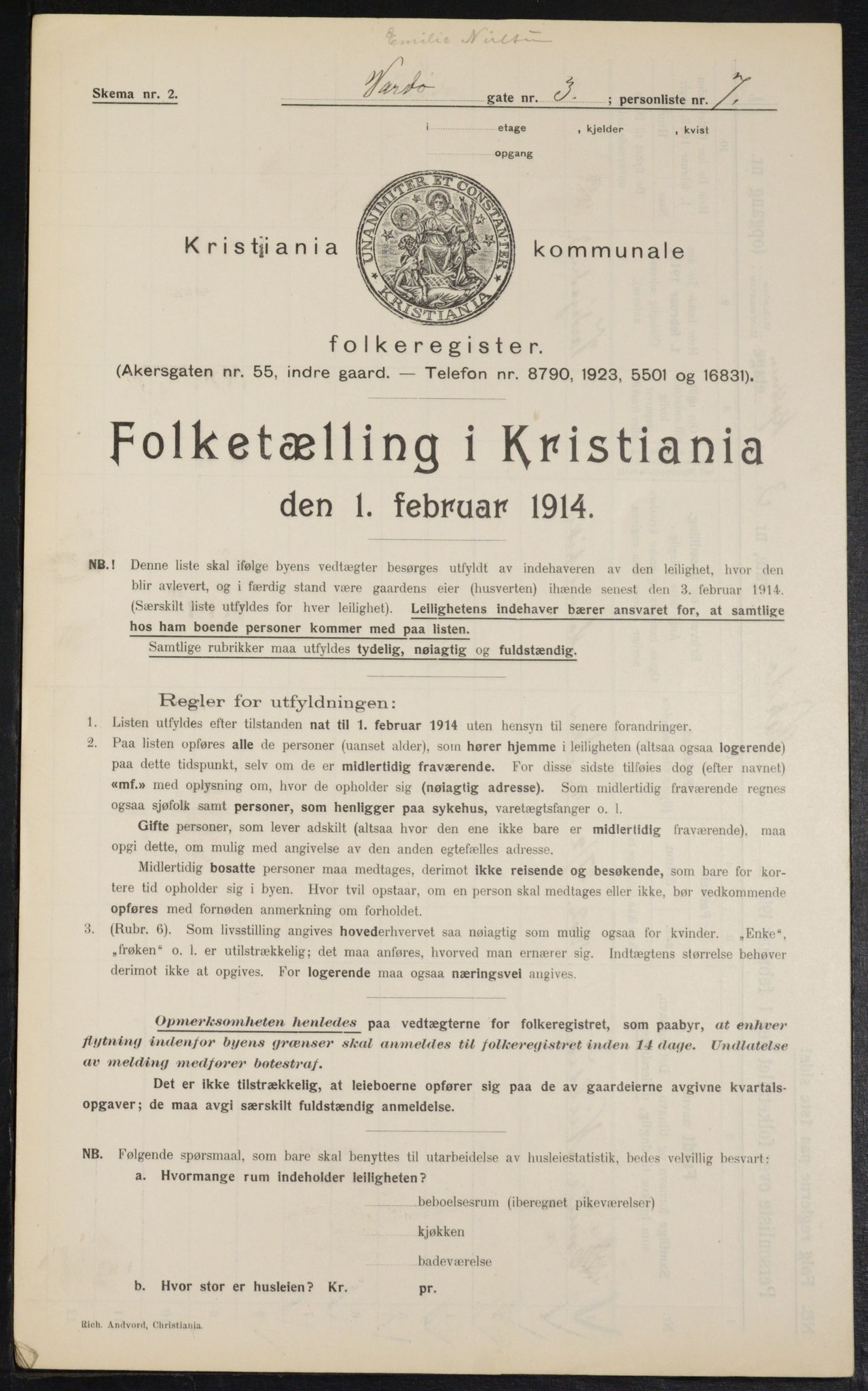 OBA, Kommunal folketelling 1.2.1914 for Kristiania, 1914, s. 122934