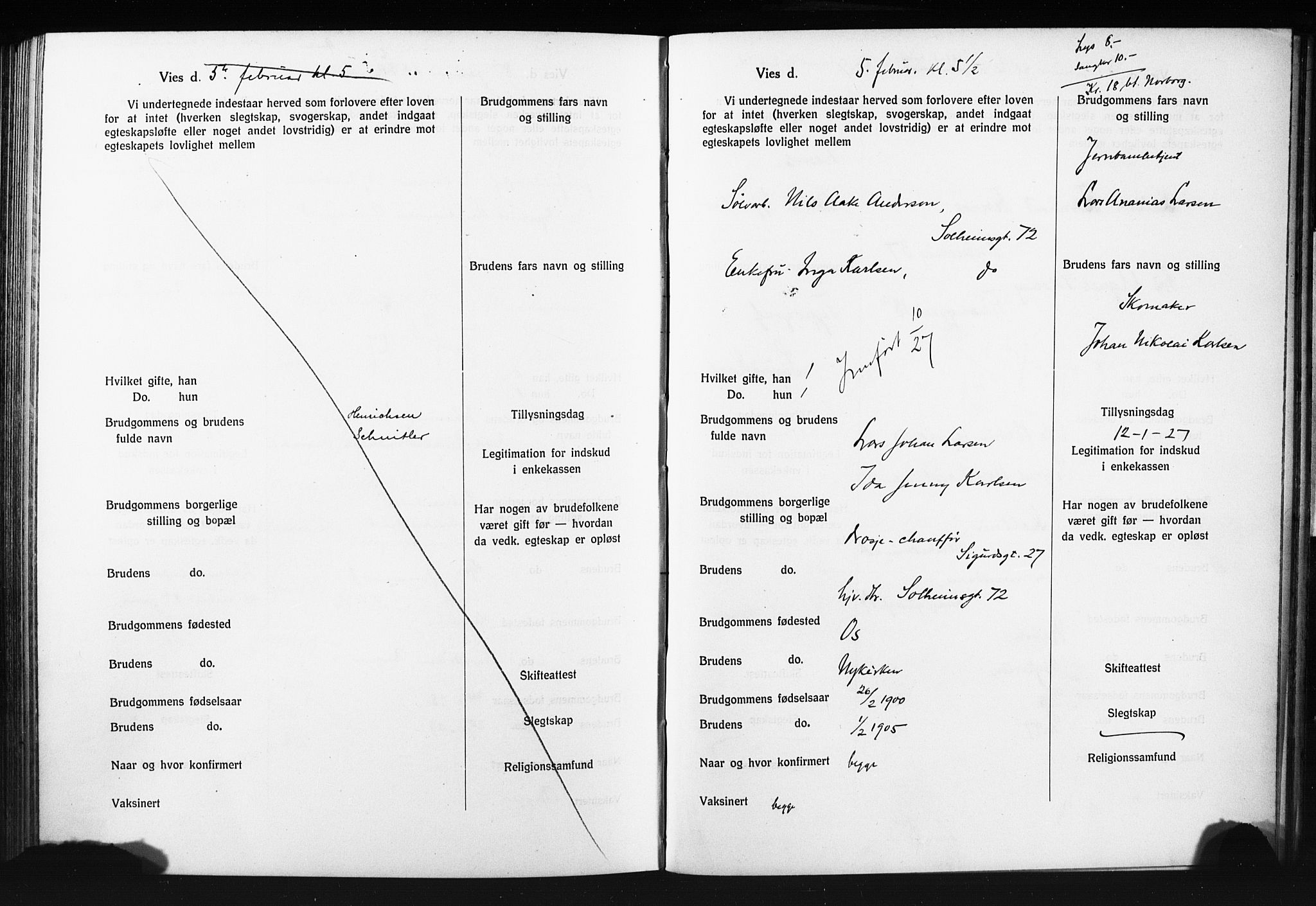 Domkirken sokneprestembete, SAB/A-74801: Forlovererklæringer nr. II.5.14, 1922-1927, s. 342
