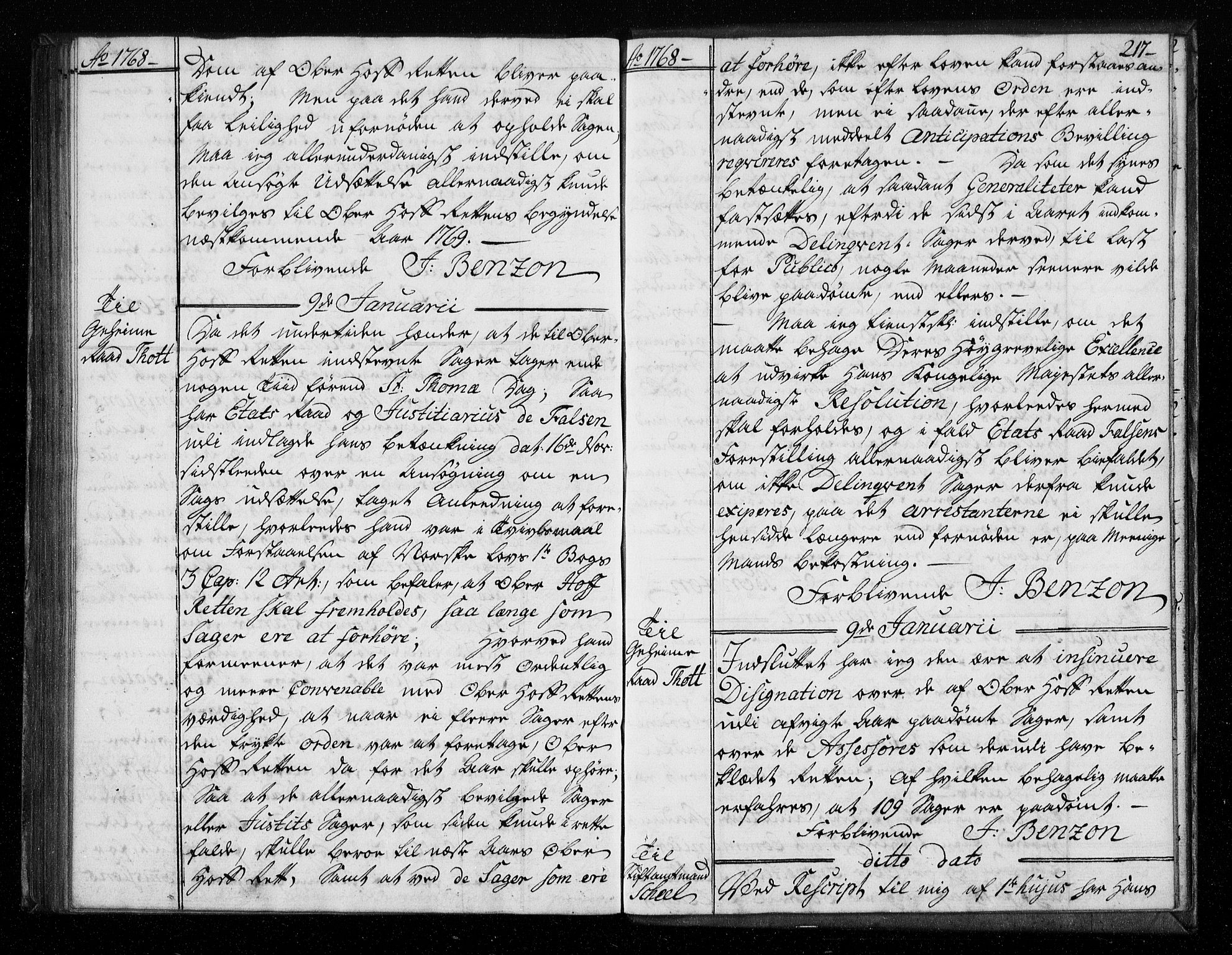 Stattholderembetet 1572-1771, AV/RA-EA-2870/Bf/L0006: Stattholderprotokoll (allmenn kopibok), 1767-1768, s. 216b-217a