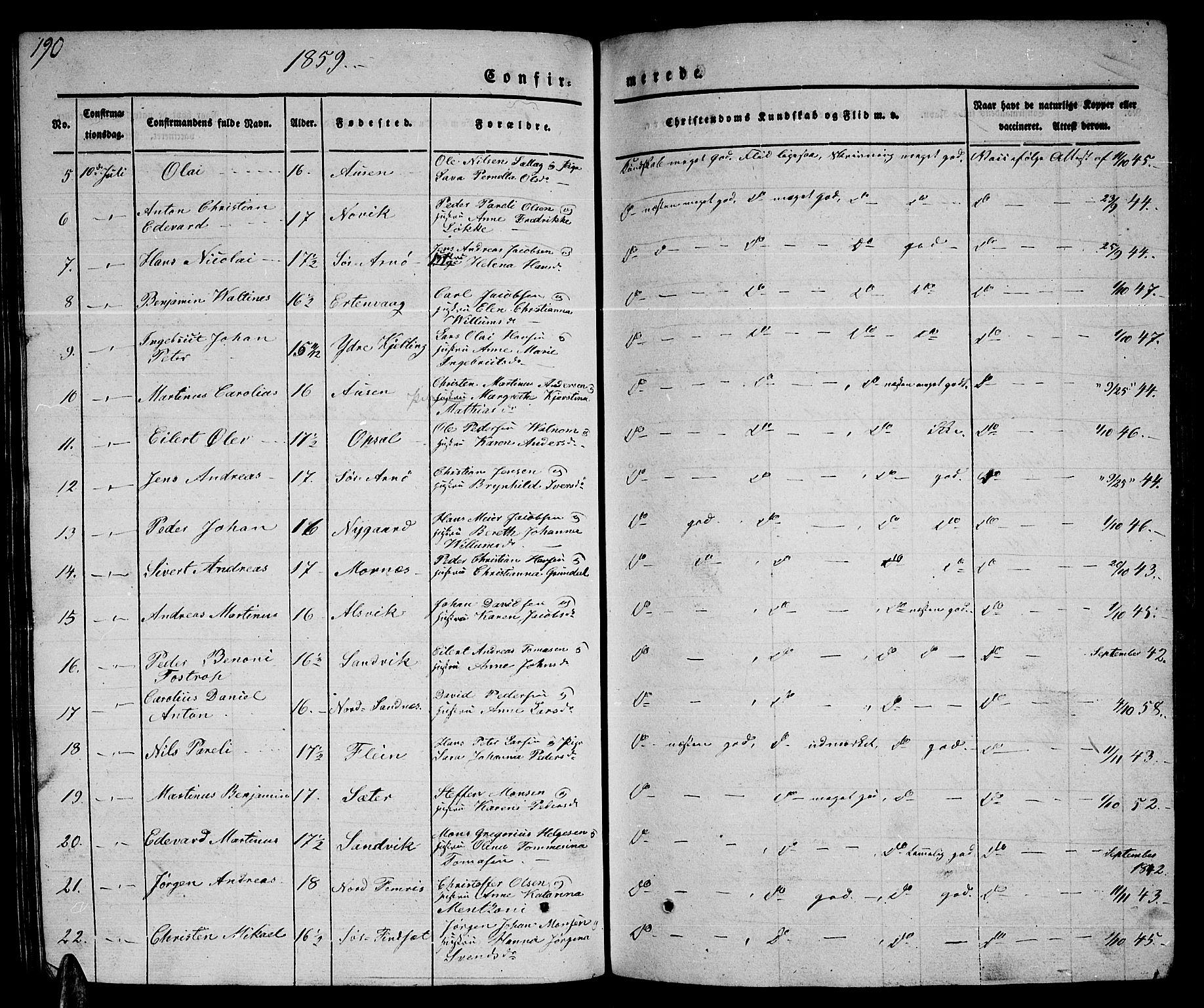 Ministerialprotokoller, klokkerbøker og fødselsregistre - Nordland, AV/SAT-A-1459/805/L0106: Klokkerbok nr. 805C02, 1841-1861, s. 190