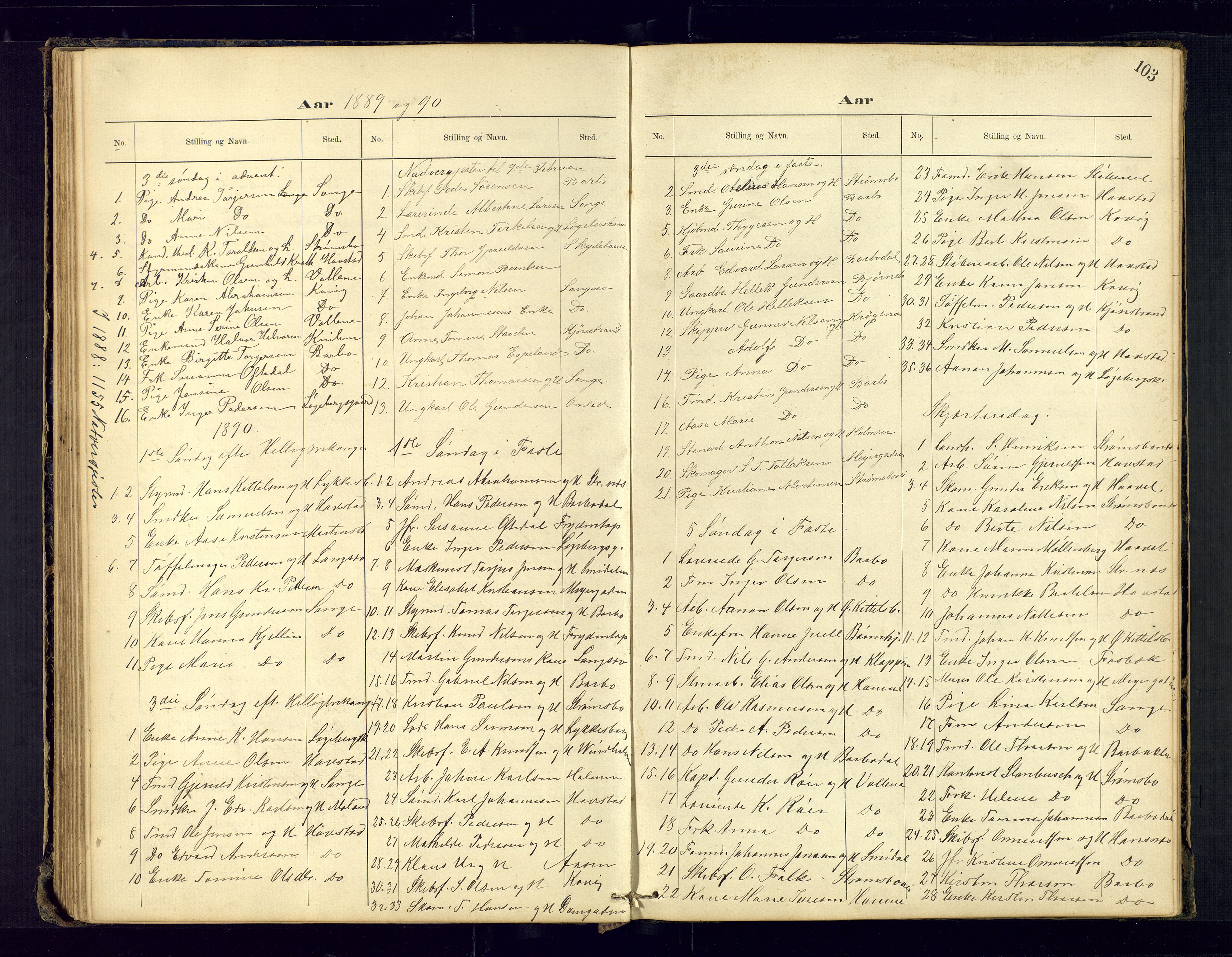 Barbu sokneprestkontor, AV/SAK-1111-0003/F/Fc/L0001: Kommunikantprotokoll nr. C-1, 1878-1903, s. 103