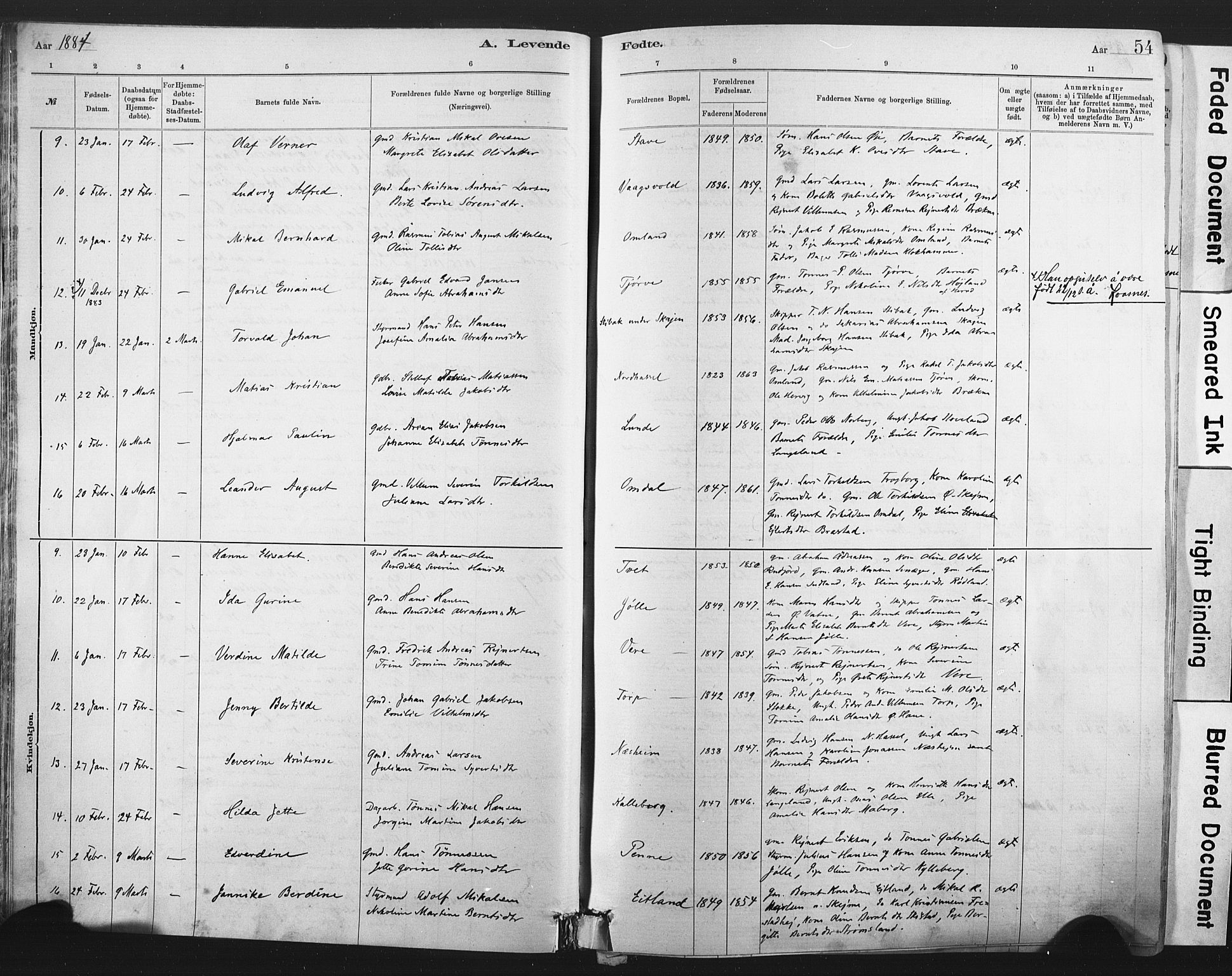 Lista sokneprestkontor, SAK/1111-0027/F/Fa/L0012: Ministerialbok nr. A 12, 1879-1903, s. 54