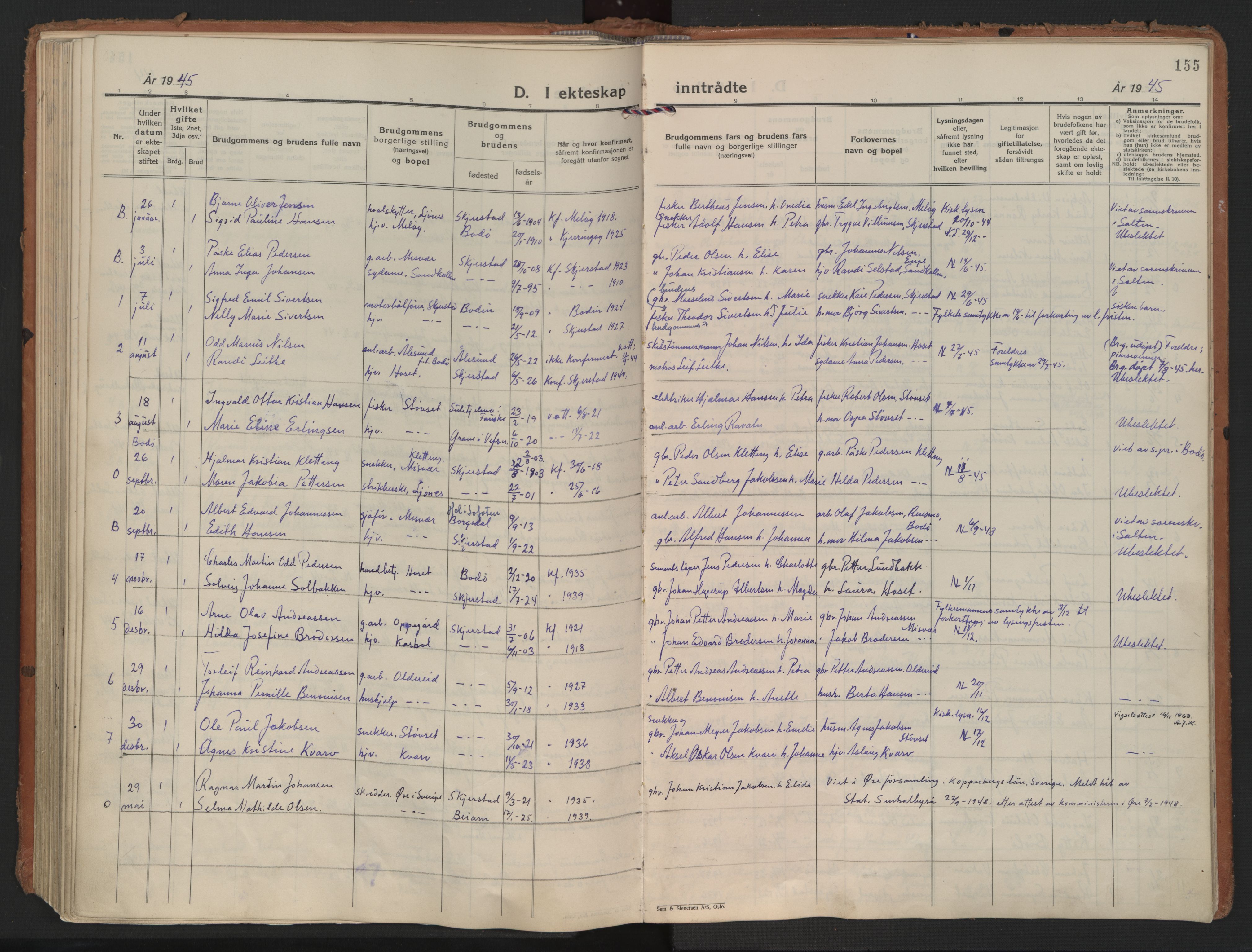 Ministerialprotokoller, klokkerbøker og fødselsregistre - Nordland, AV/SAT-A-1459/852/L0749: Ministerialbok nr. 852A19, 1933-1951, s. 155