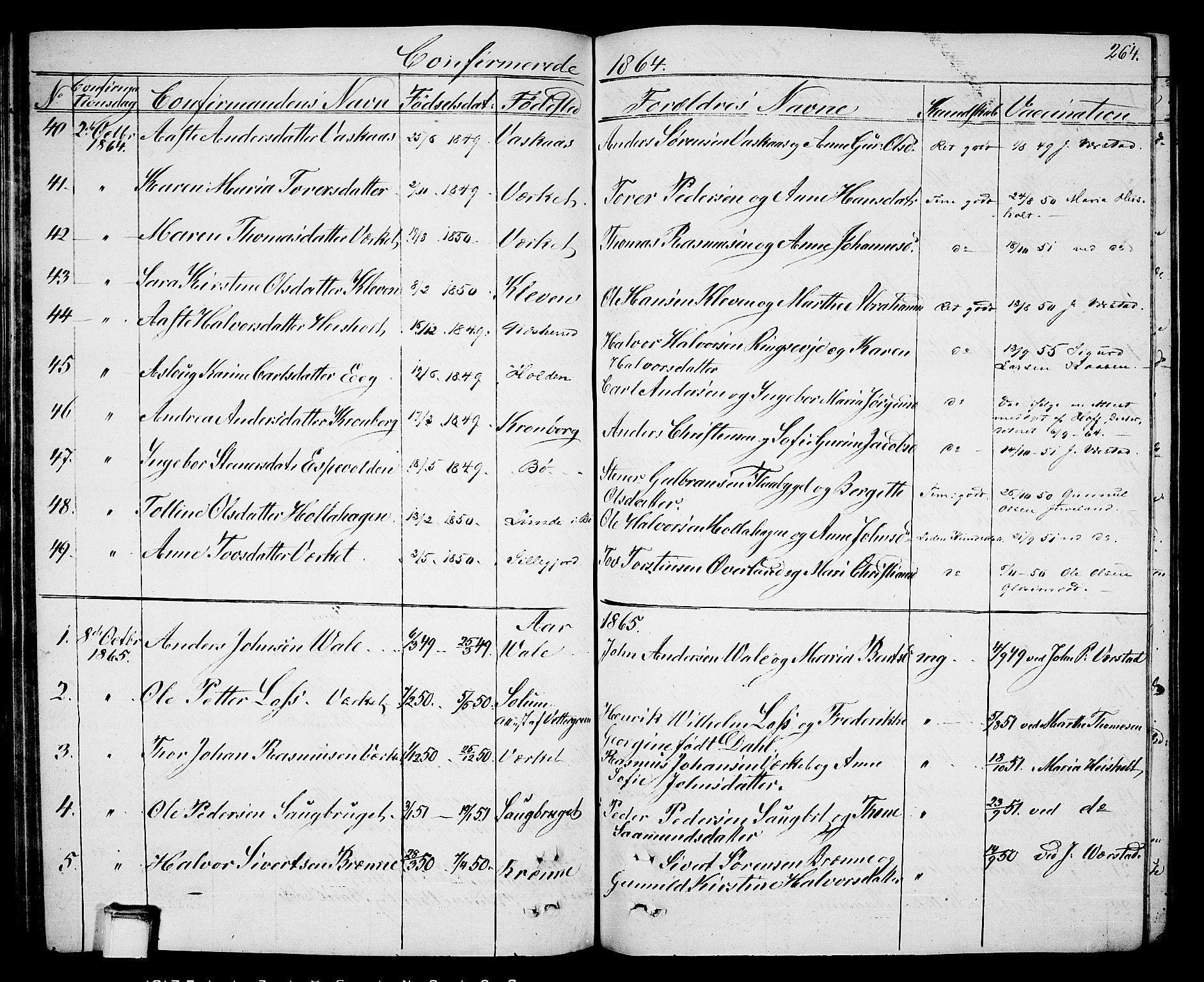Holla kirkebøker, AV/SAKO-A-272/G/Ga/L0003: Klokkerbok nr. I 3, 1849-1866, s. 264