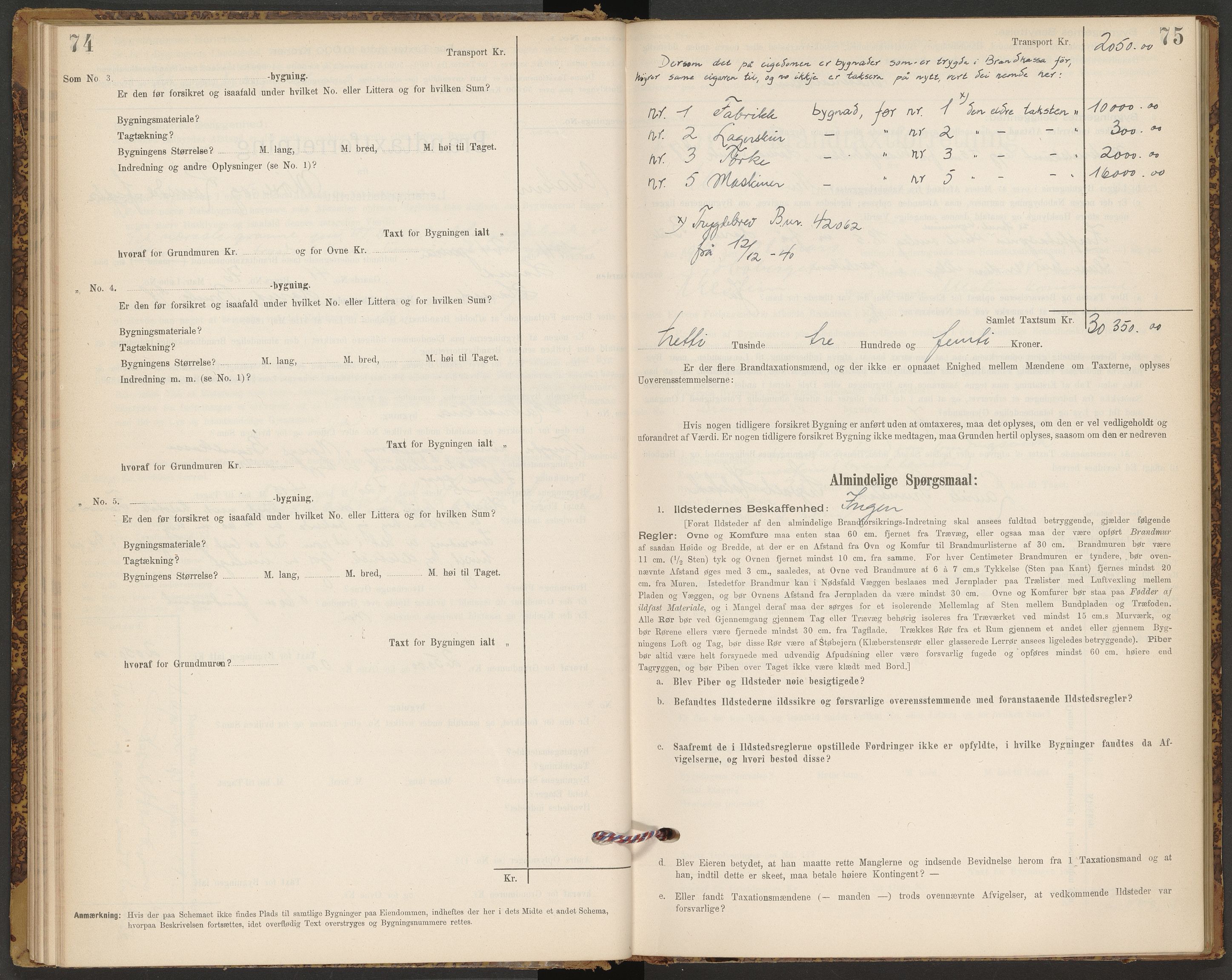 Norges Brannkasse Ulstein og Hareid, SAT/A-5487/F/Fb/L0001: Branntakstprotokoll, 1900-1944, s. 74-75