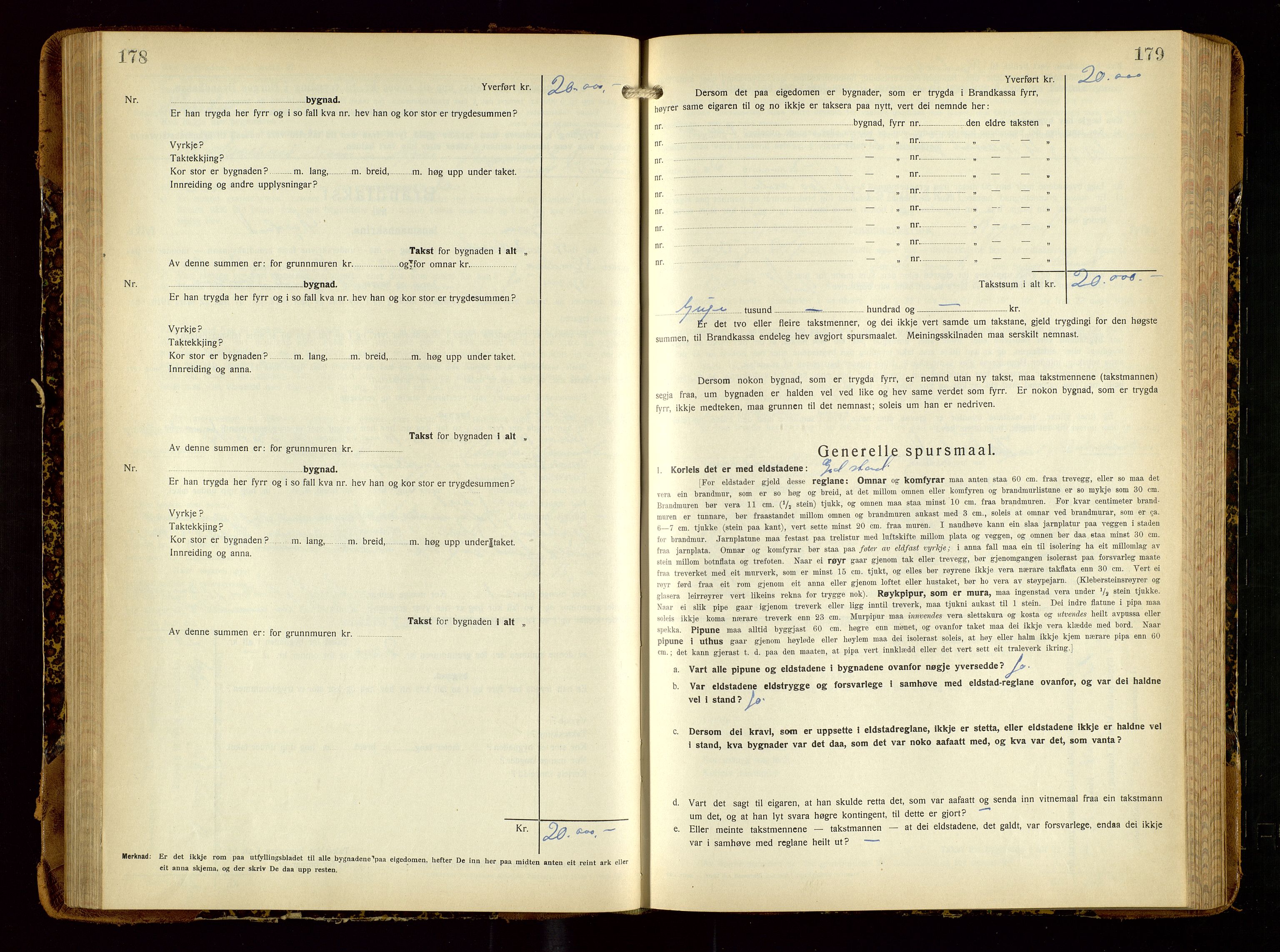 Tysvær lensmannskontor, AV/SAST-A-100192/Gob/L0003: "Brandtakstbok for Tysvær lensmannskrins", 1932-1955, s. 178-179