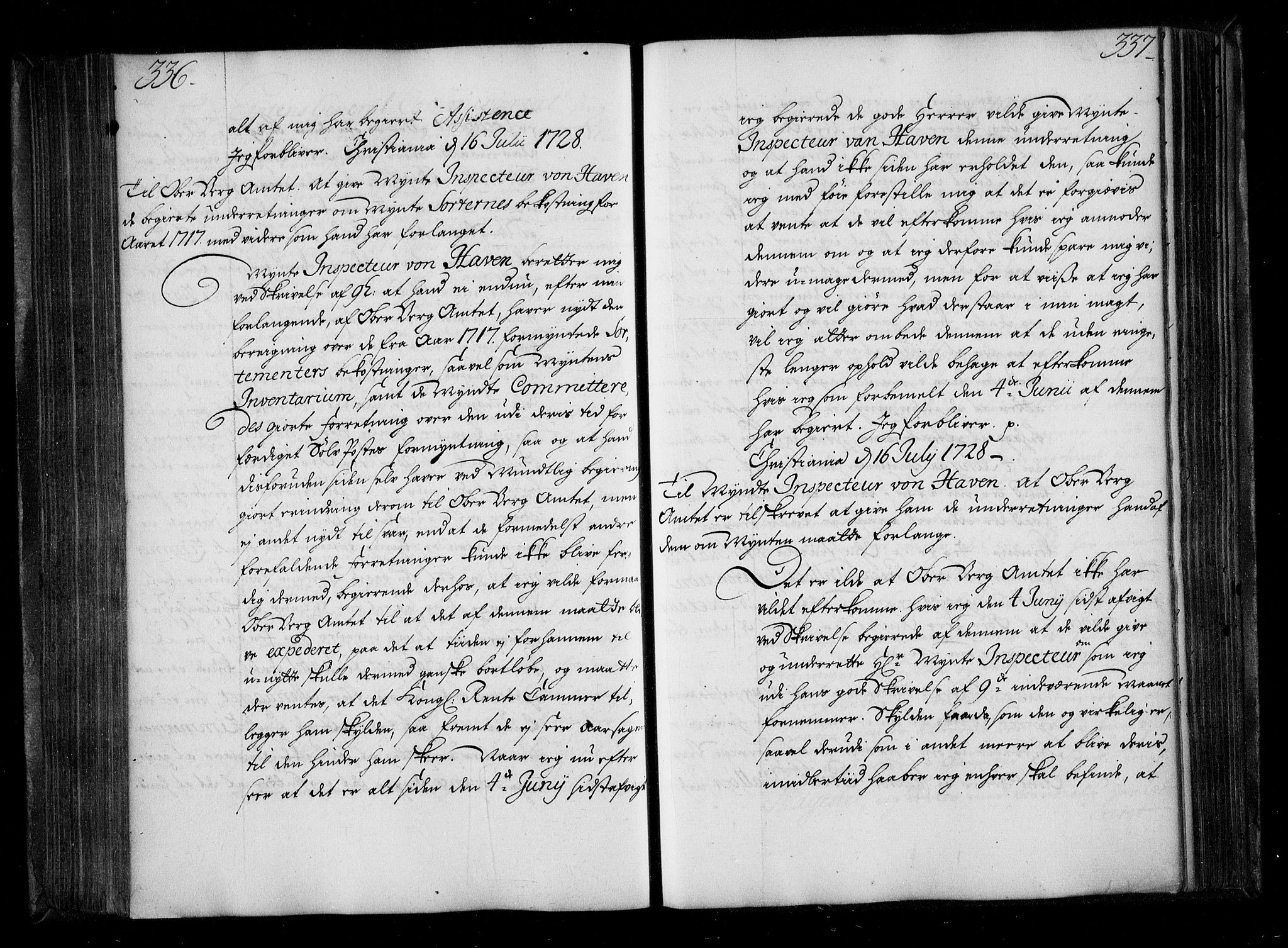 Stattholderembetet 1572-1771, AV/RA-EA-2870/Be/L0009: Allmenn kopibok, ikke autorisert, 1727-1729, s. 336-337