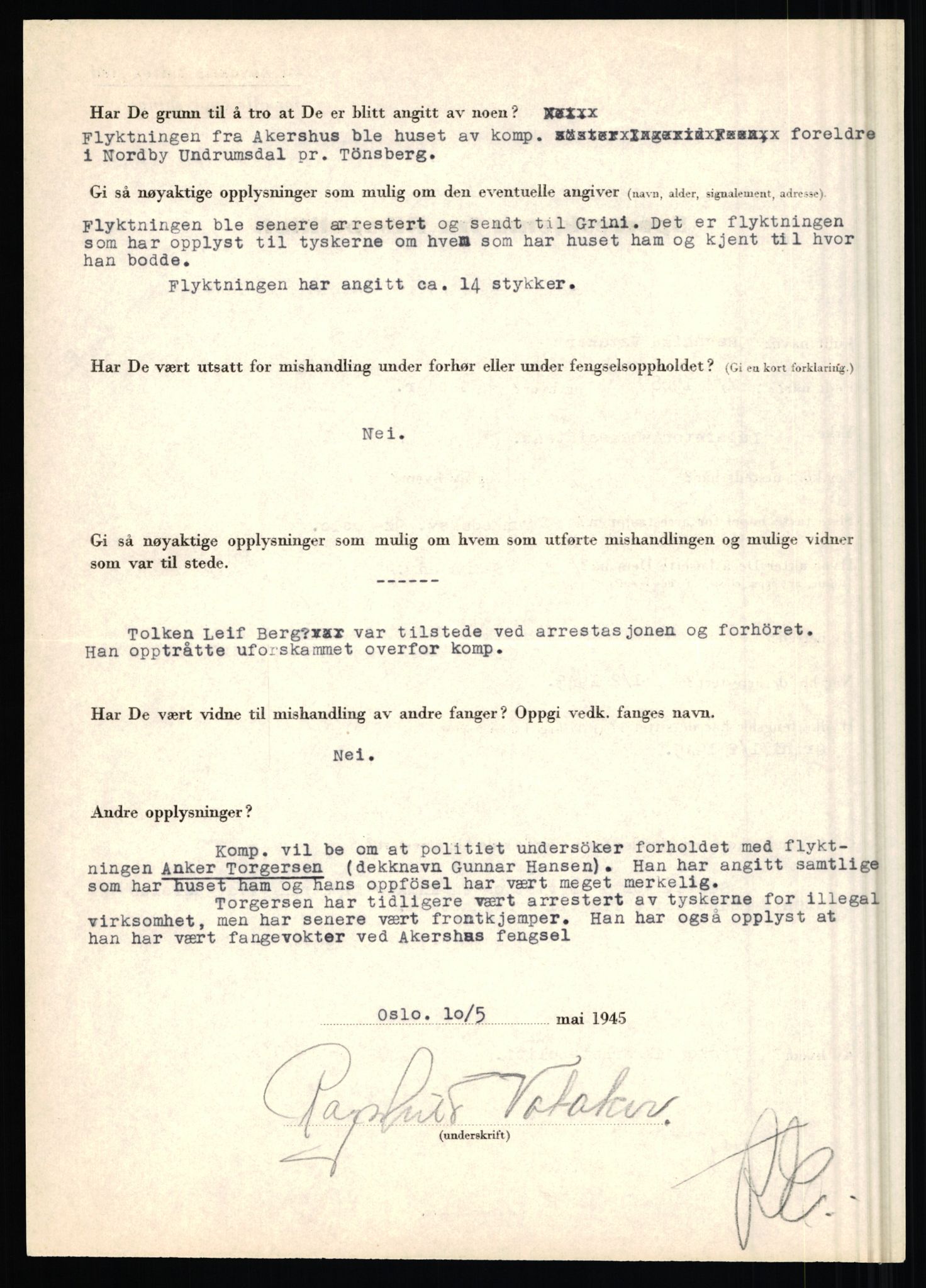 Rikspolitisjefen, AV/RA-S-1560/L/L0017: Tidemann, Hermann G. - Veum, Tjostolv, 1940-1945, s. 961