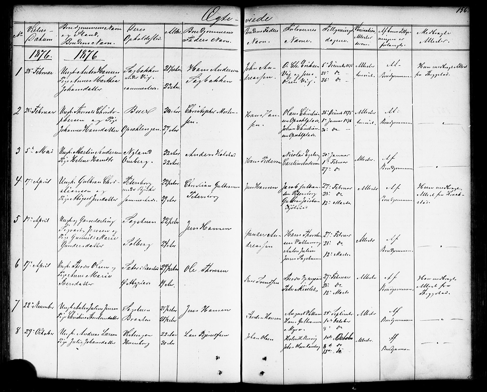 Enebakk prestekontor Kirkebøker, SAO/A-10171c/G/Gb/L0001: Klokkerbok nr. II 1, 1859-1890, s. 156