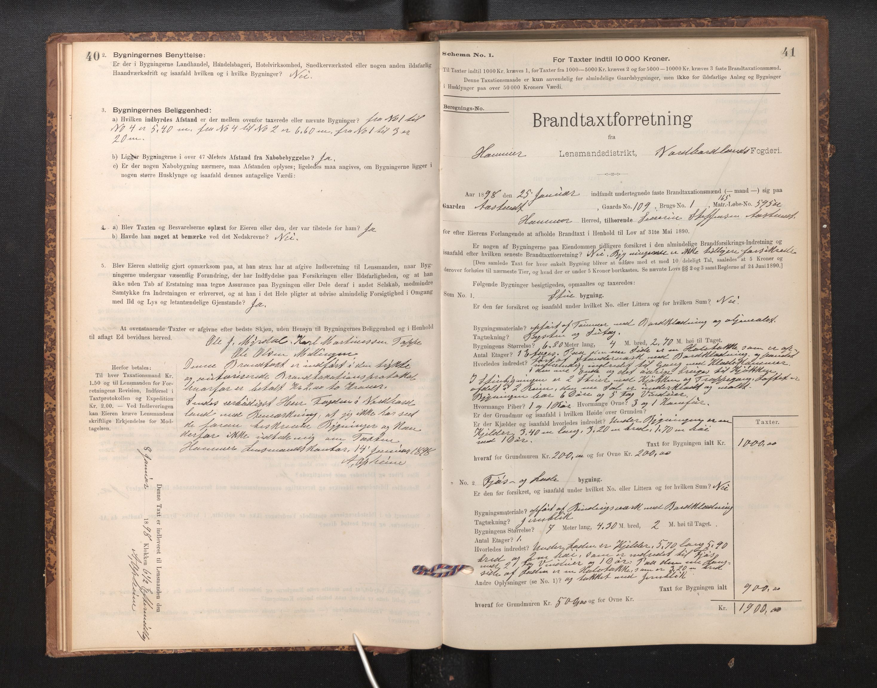 Lensmannen i Hamre, SAB/A-32601/0012/L0004: Branntakstprotokoll, skjematakst, 1895-1920, s. 40-41
