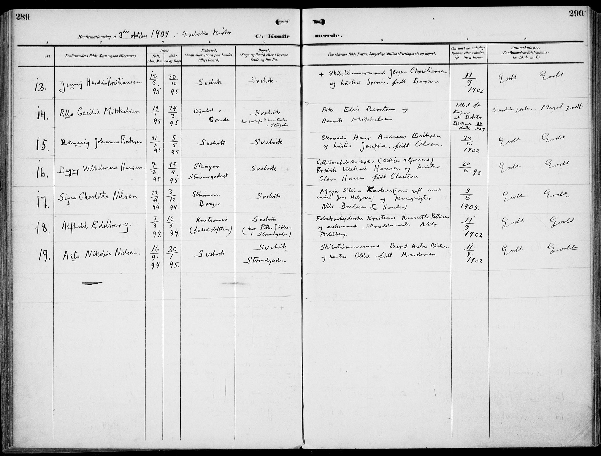 Strømm kirkebøker, AV/SAKO-A-322/F/Fb/L0002: Ministerialbok nr. II 2, 1900-1919, s. 289-290