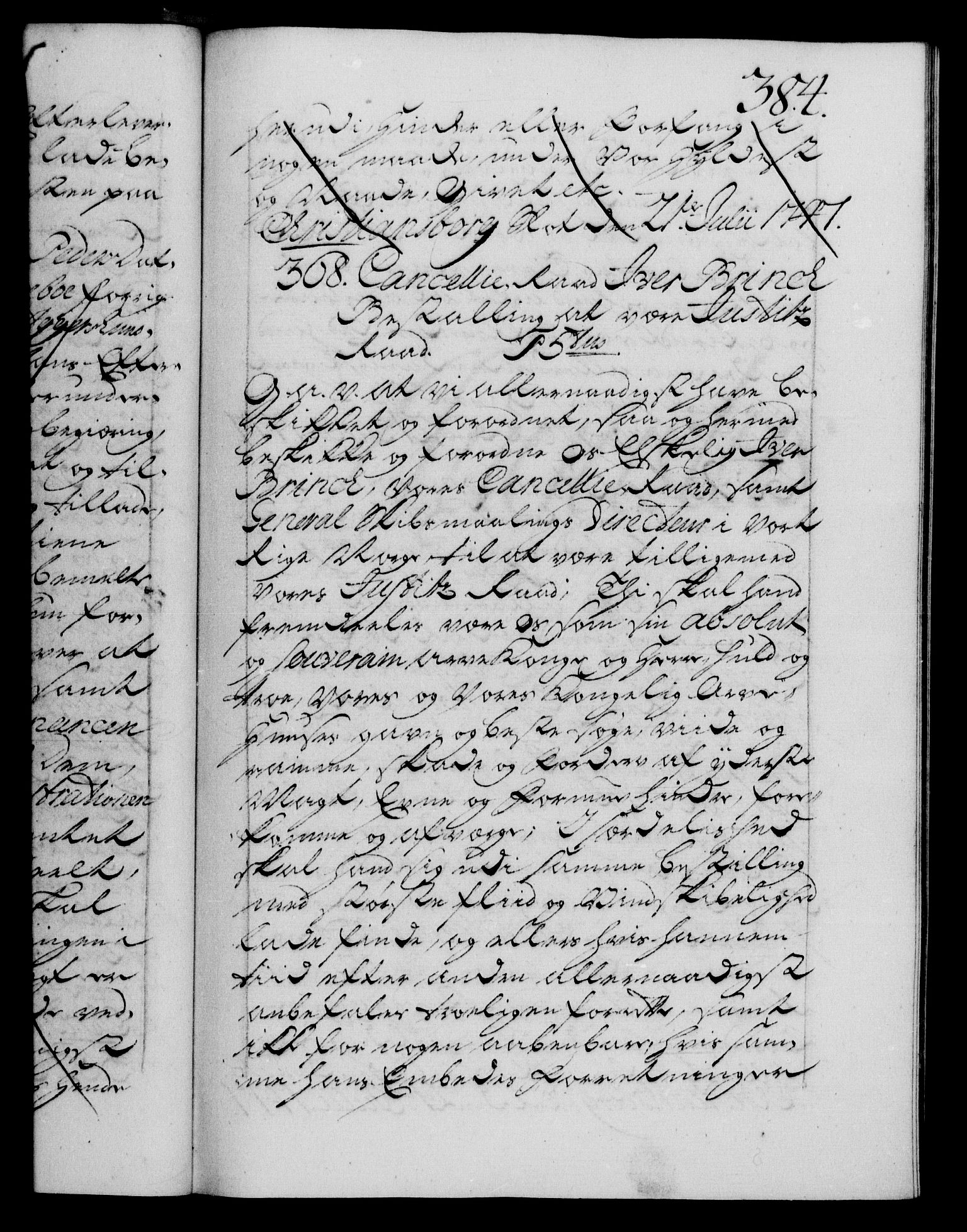 Danske Kanselli 1572-1799, RA/EA-3023/F/Fc/Fca/Fcaa/L0035: Norske registre, 1746-1748, s. 384a