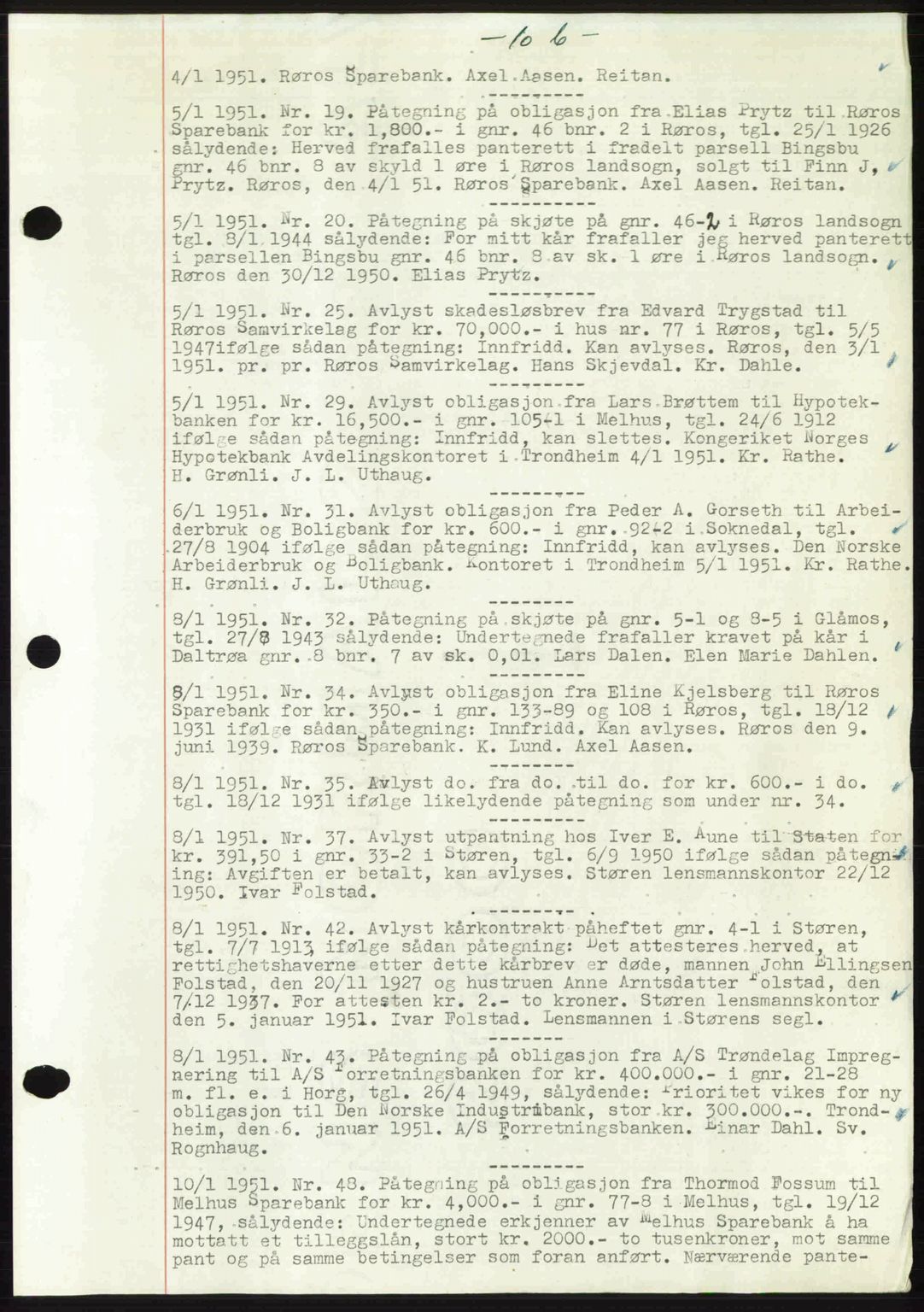 Gauldal sorenskriveri, SAT/A-0014/1/2/2C: Pantebok nr. A11, 1950-1950, Dagboknr: 19/1951