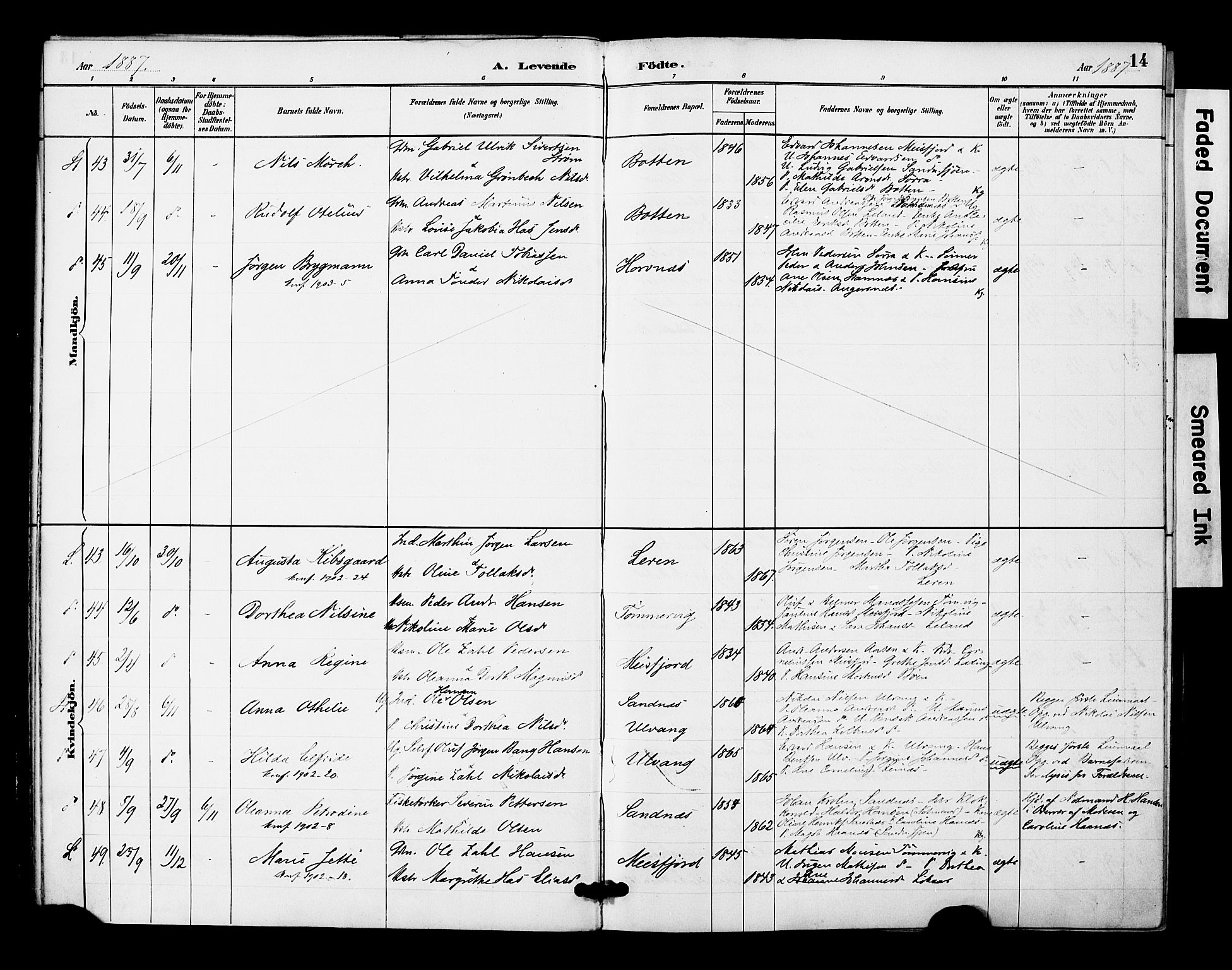 Ministerialprotokoller, klokkerbøker og fødselsregistre - Nordland, AV/SAT-A-1459/831/L0471: Ministerialbok nr. 831A02, 1886-1901, s. 14