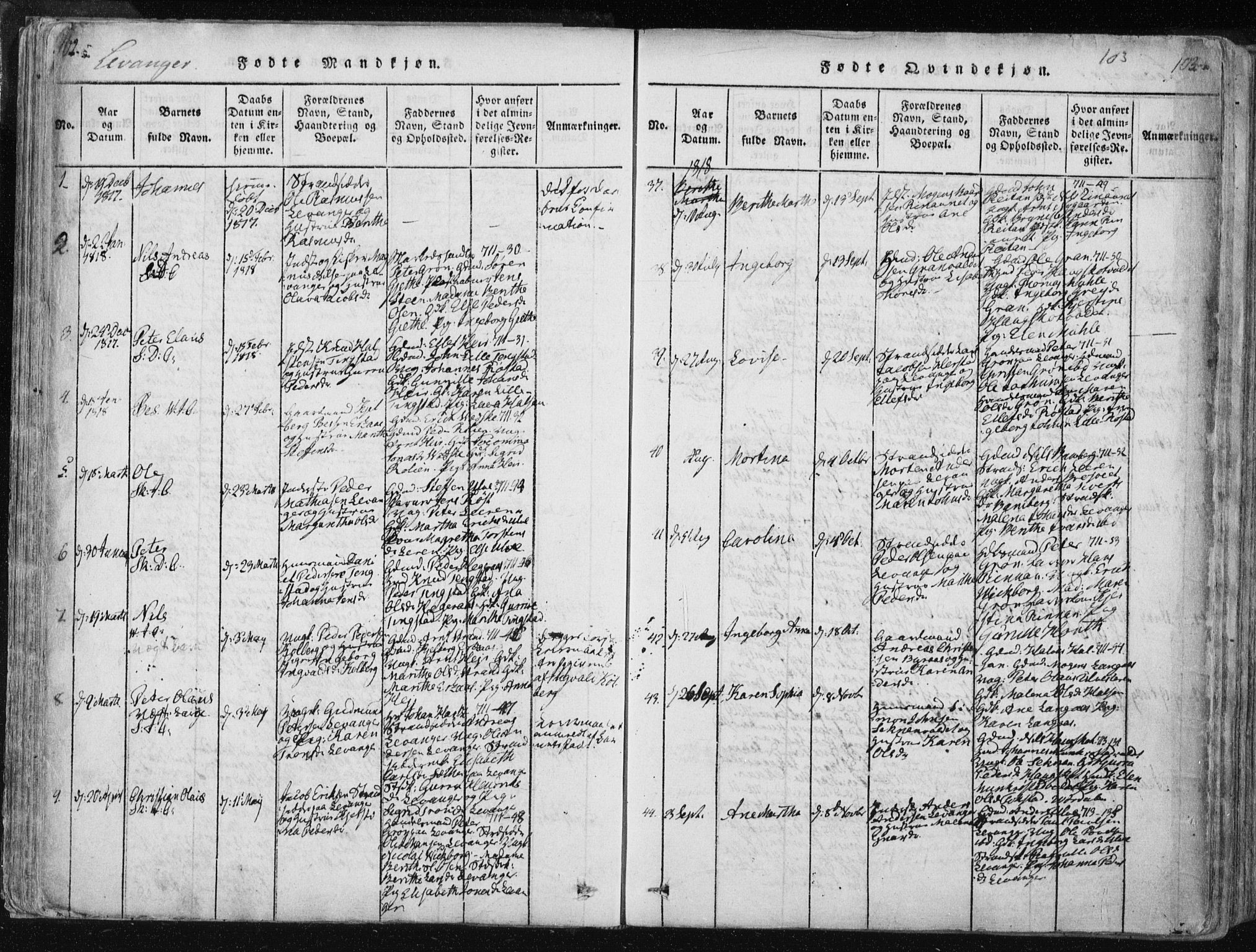 Ministerialprotokoller, klokkerbøker og fødselsregistre - Nord-Trøndelag, SAT/A-1458/717/L0148: Ministerialbok nr. 717A04 /2, 1816-1825, s. 102-103