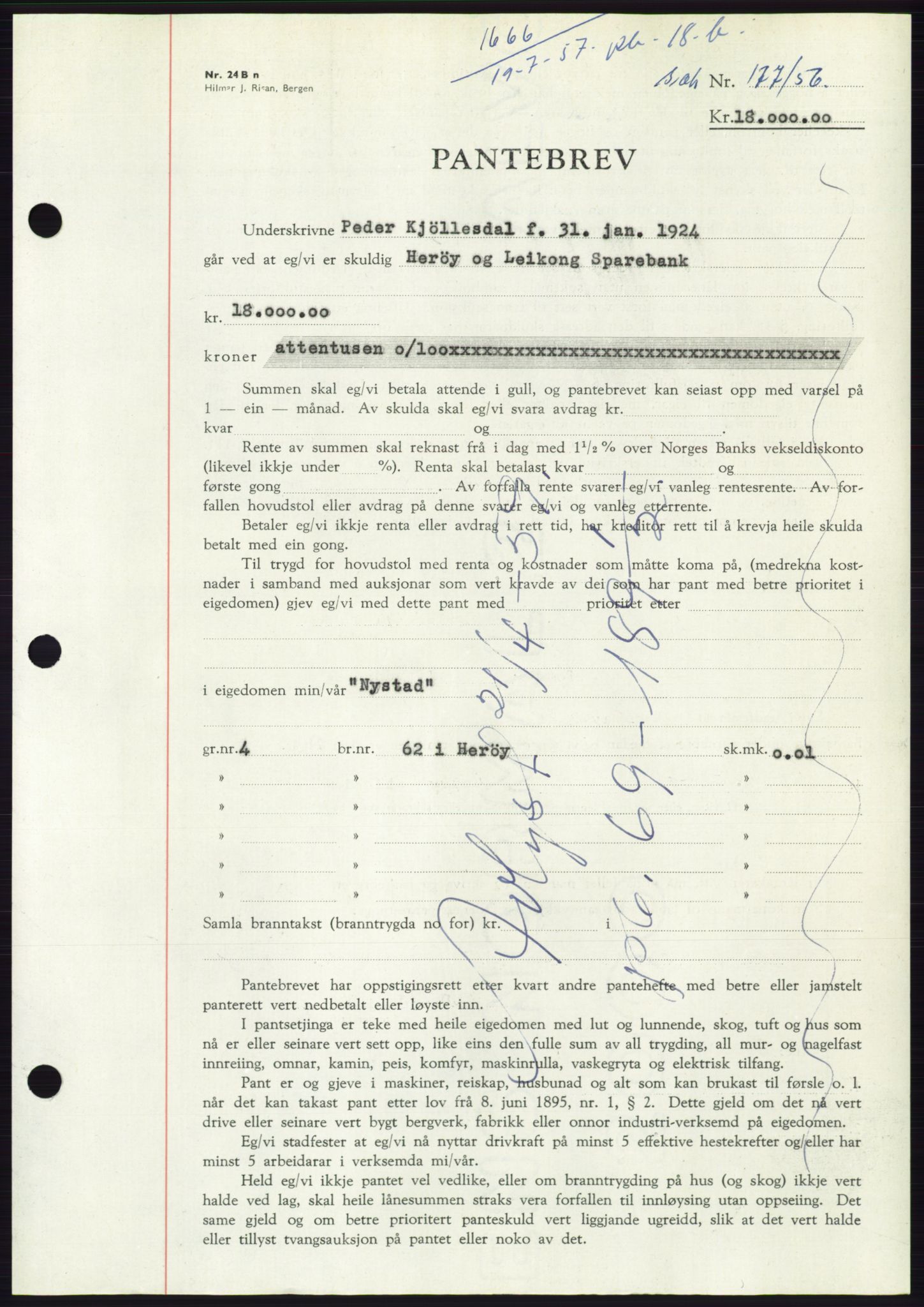 Søre Sunnmøre sorenskriveri, AV/SAT-A-4122/1/2/2C/L0130: Pantebok nr. 18B, 1957-1958, Dagboknr: 1666/1957