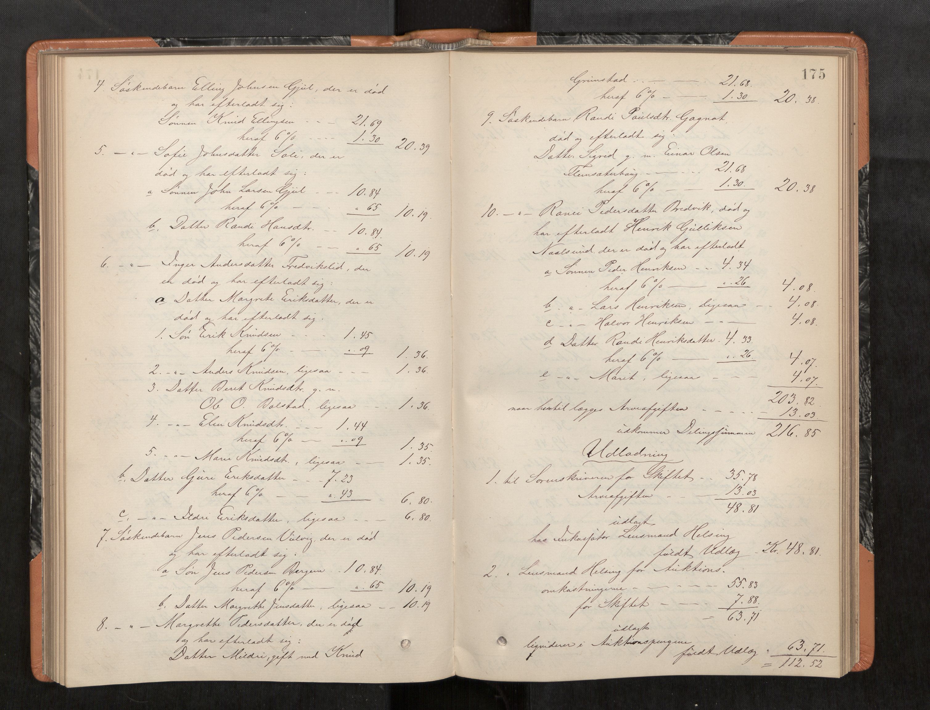 Nordmøre sorenskriveri, SAT/A-4132/1/3/3A/L0039: Utlodningsprotokoll nr. 08, 1881-1885, s. 175