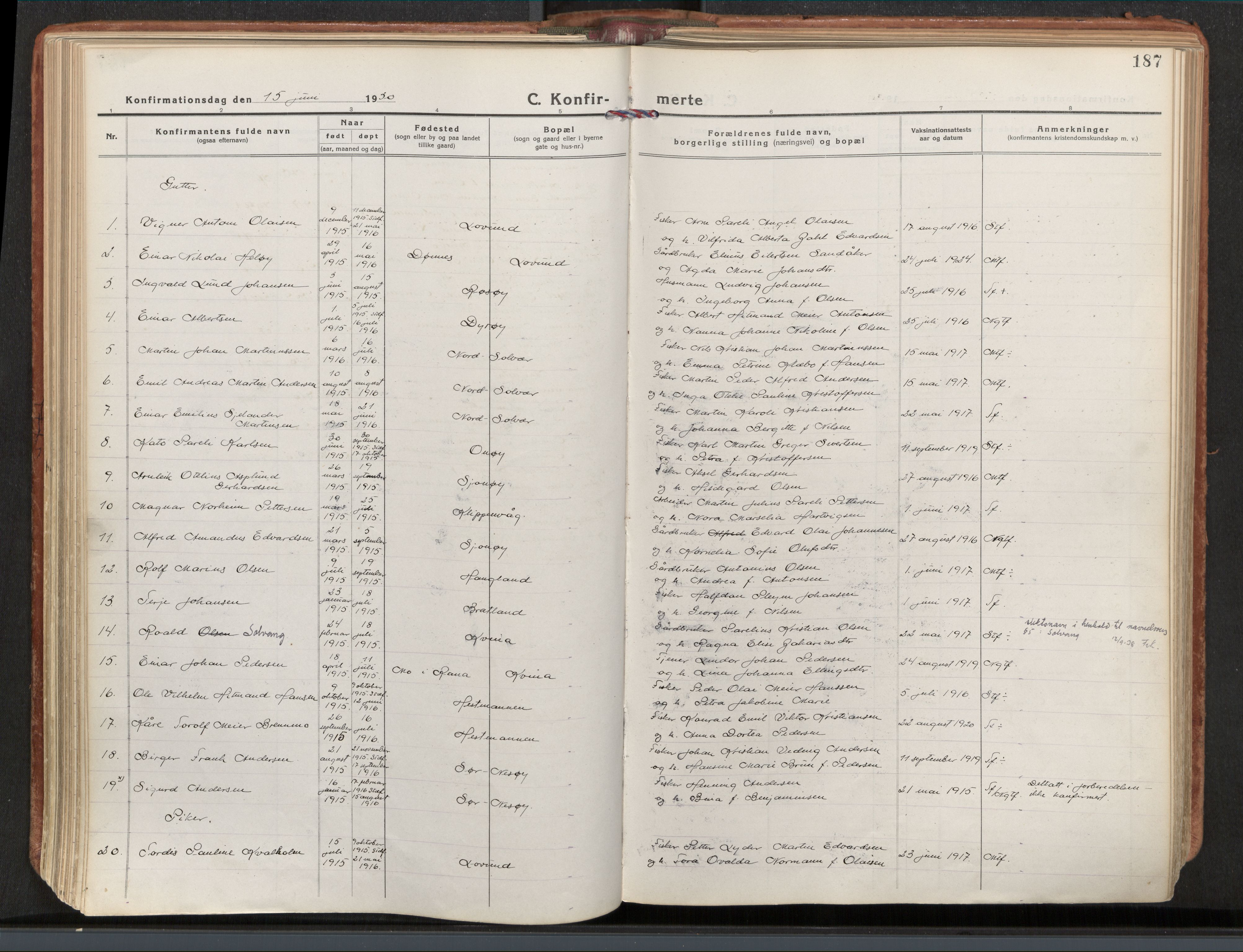 Ministerialprotokoller, klokkerbøker og fødselsregistre - Nordland, AV/SAT-A-1459/839/L0570: Ministerialbok nr. 839A07, 1923-1942, s. 187