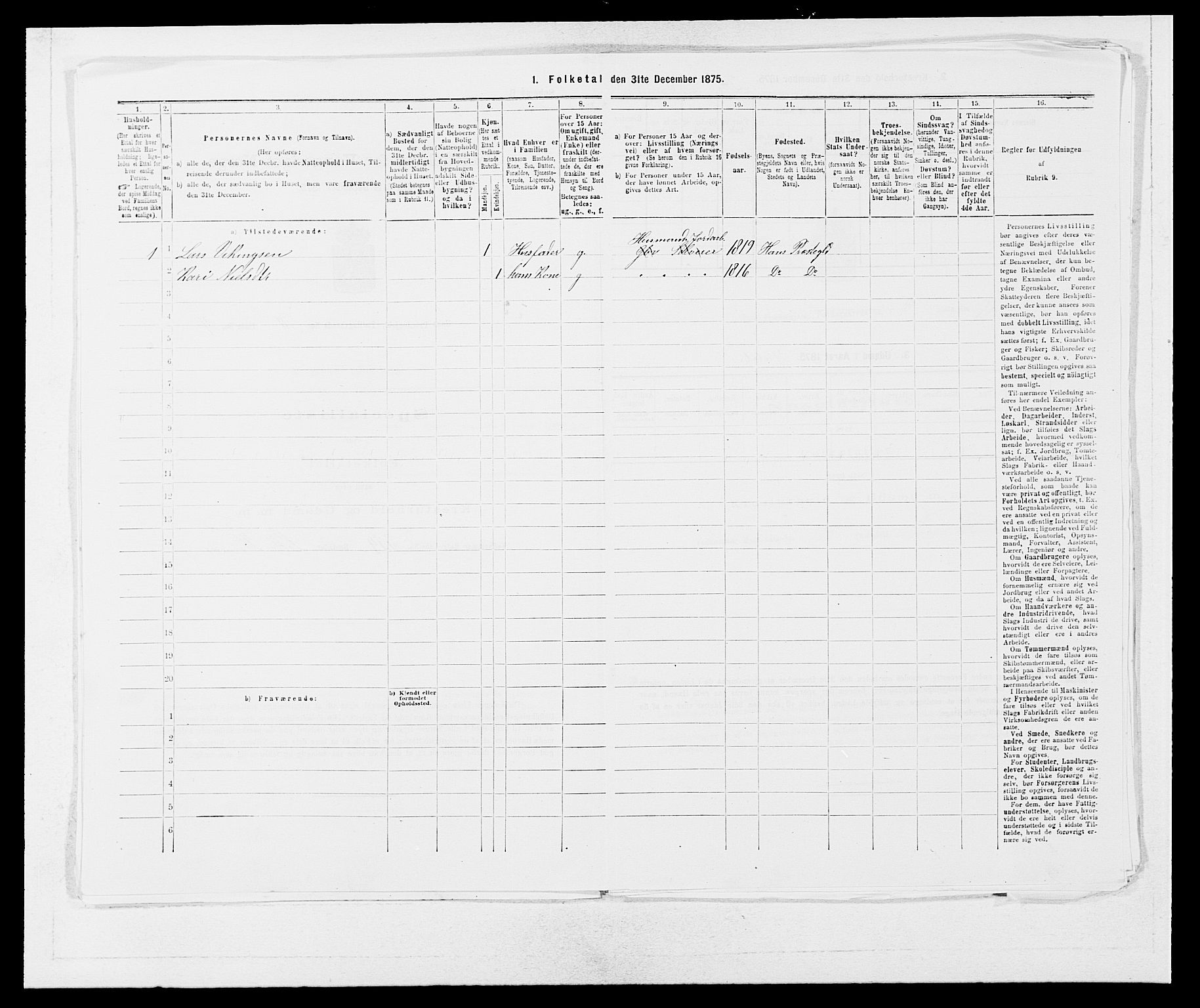 SAB, Folketelling 1875 for 1250P Haus prestegjeld, 1875, s. 1181