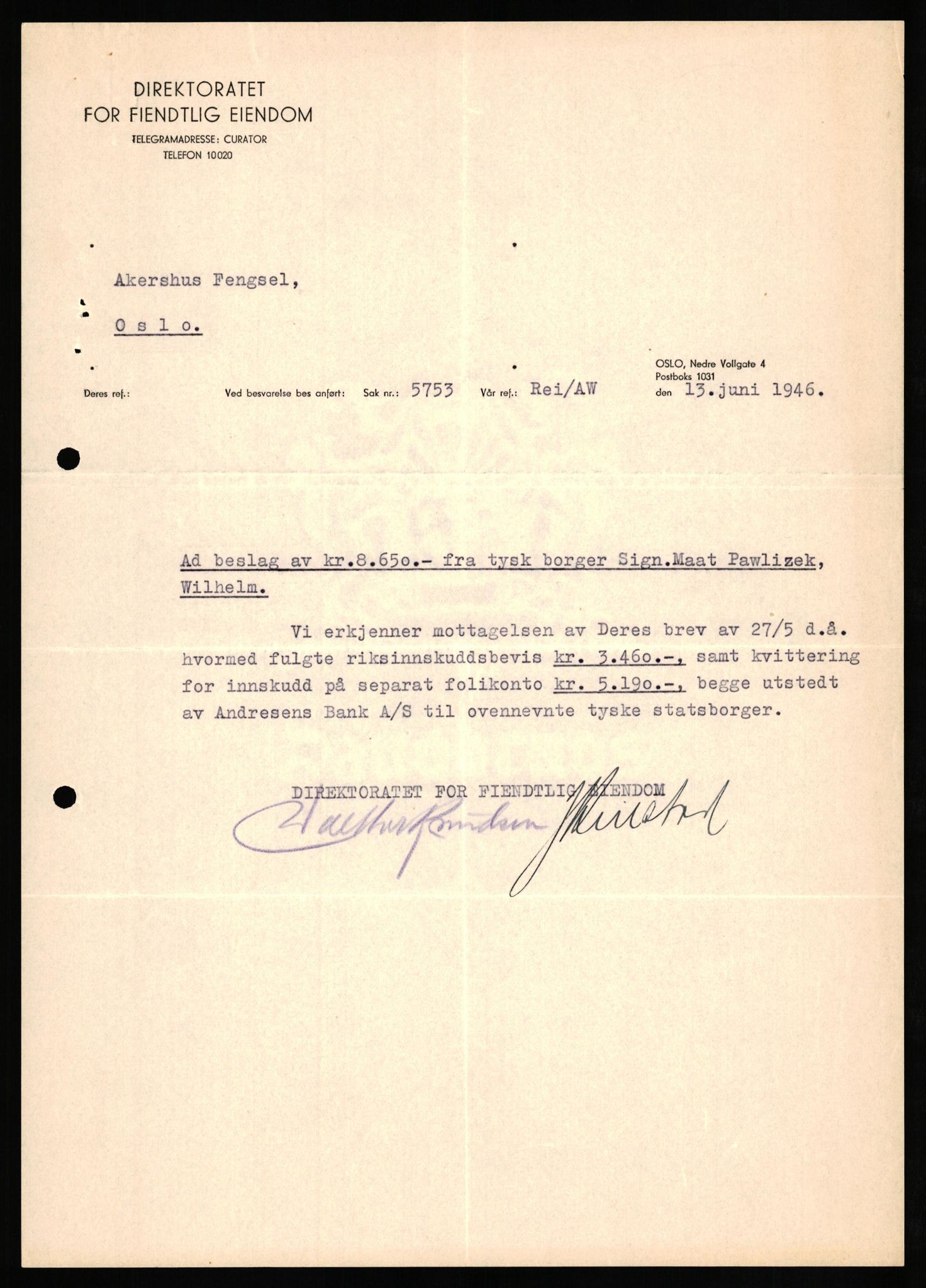 Forsvaret, Forsvarets overkommando II, AV/RA-RAFA-3915/D/Db/L0025: CI Questionaires. Tyske okkupasjonsstyrker i Norge. Tyskere., 1945-1946, s. 459