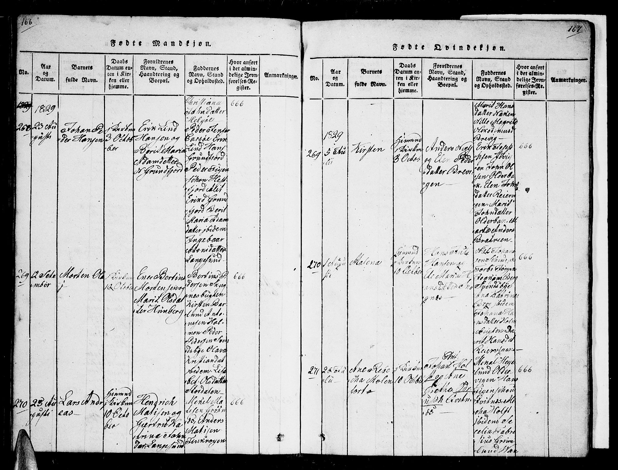 Karlsøy sokneprestembete, AV/SATØ-S-1299/H/Ha/Hab/L0001klokker: Klokkerbok nr. 1, 1821-1840, s. 166-167