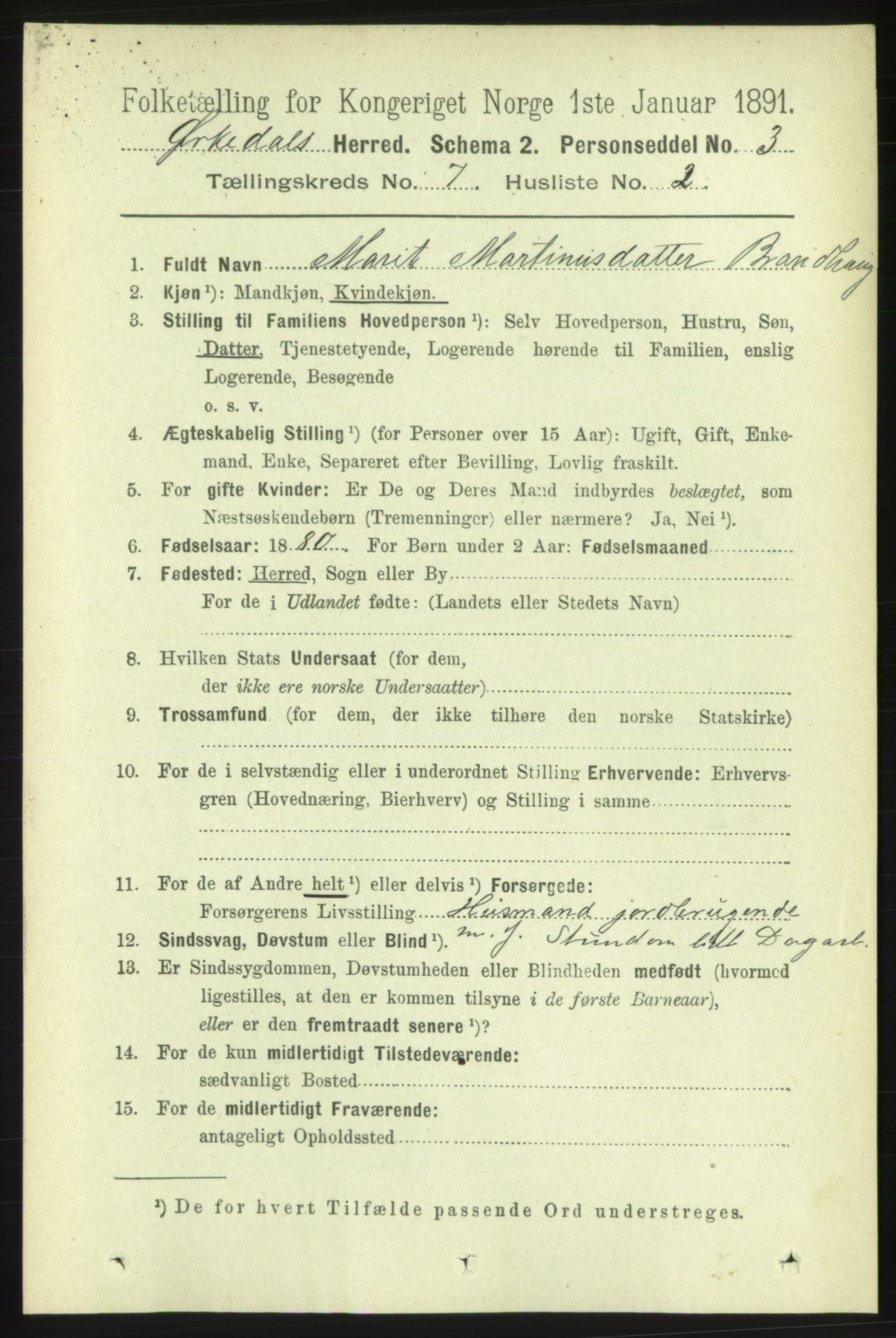 RA, Folketelling 1891 for 1638 Orkdal herred, 1891, s. 3443