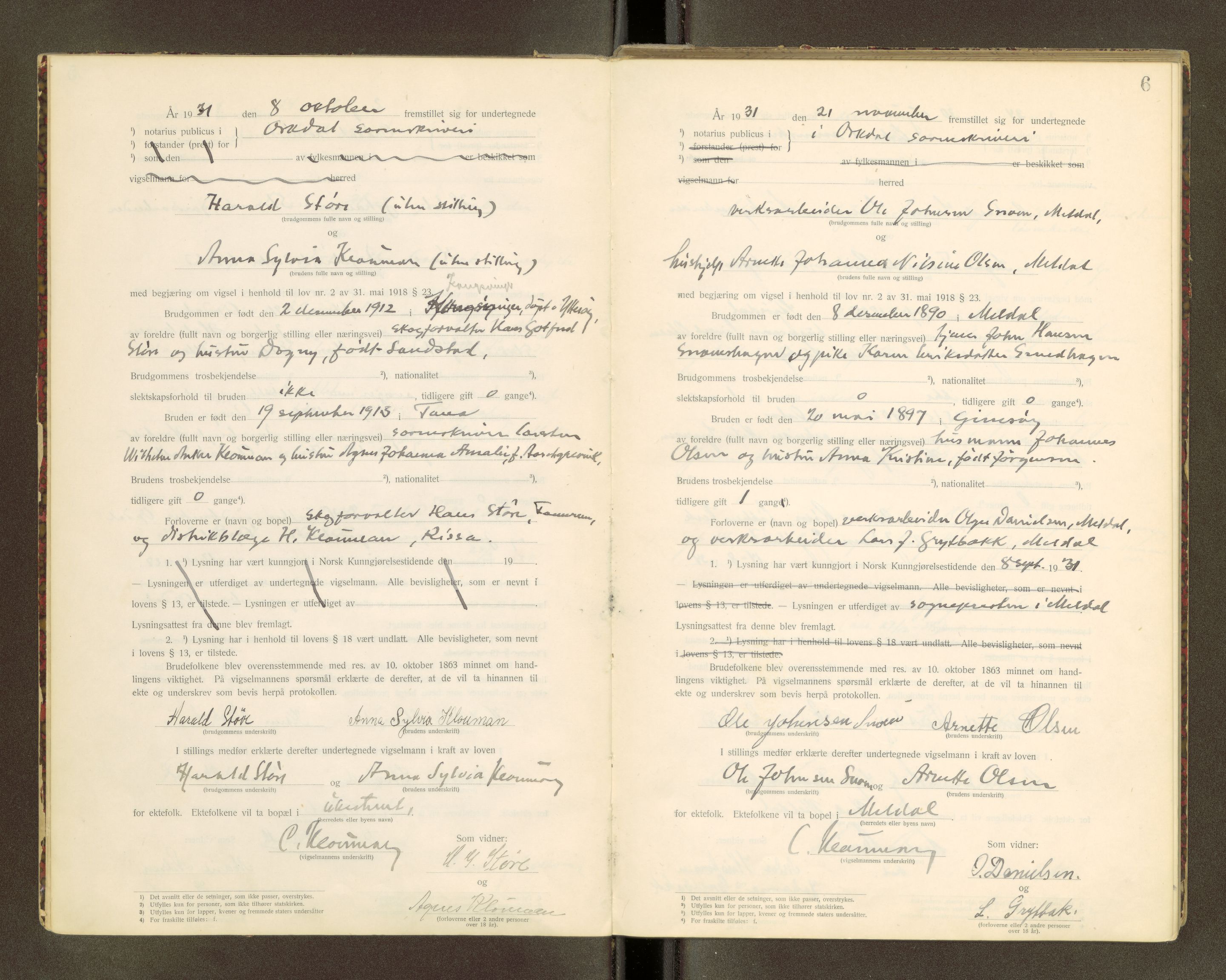 Orkdal sorenskriveri, AV/SAT-A-4169/1/6/6D/L0003: Lysingsbok, 1922-1943, s. 6
