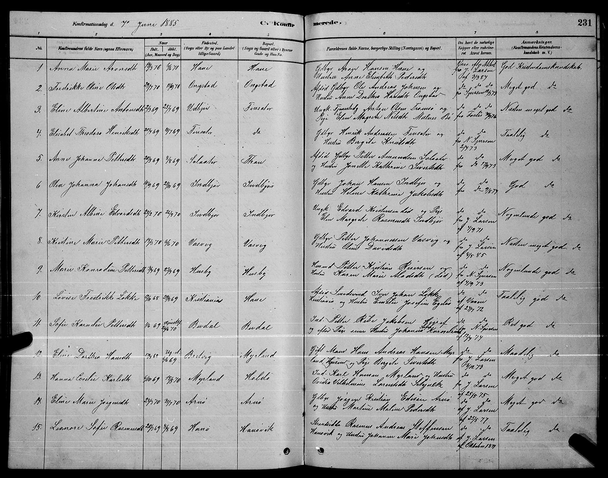 Ministerialprotokoller, klokkerbøker og fødselsregistre - Nordland, AV/SAT-A-1459/888/L1267: Klokkerbok nr. 888C05, 1878-1890, s. 231