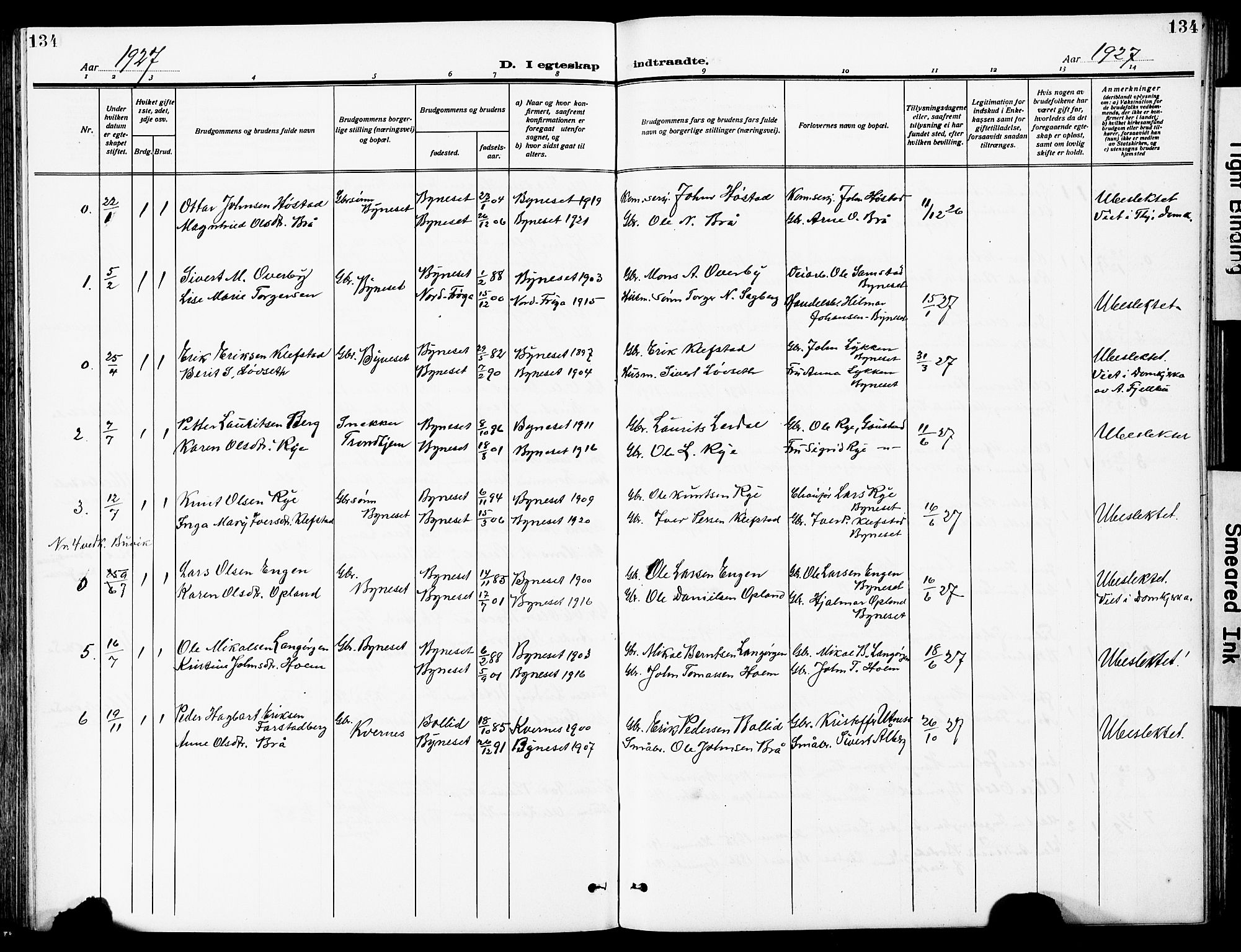 Ministerialprotokoller, klokkerbøker og fødselsregistre - Sør-Trøndelag, AV/SAT-A-1456/612/L0388: Klokkerbok nr. 612C04, 1909-1929, s. 134