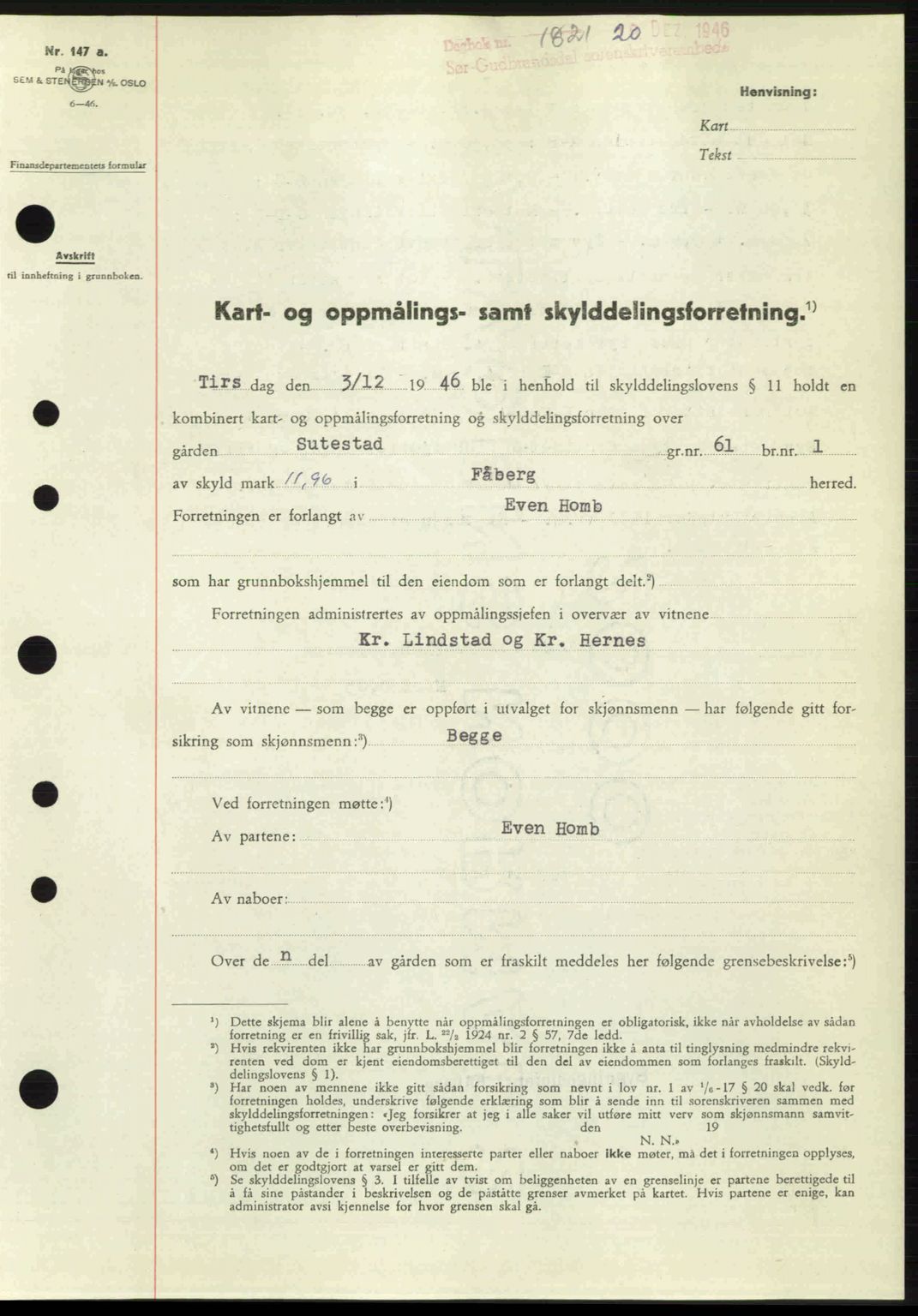 Sør-Gudbrandsdal tingrett, SAH/TING-004/H/Hb/Hbd/L0017: Pantebok nr. A17, 1946-1947, Dagboknr: 1821/1946