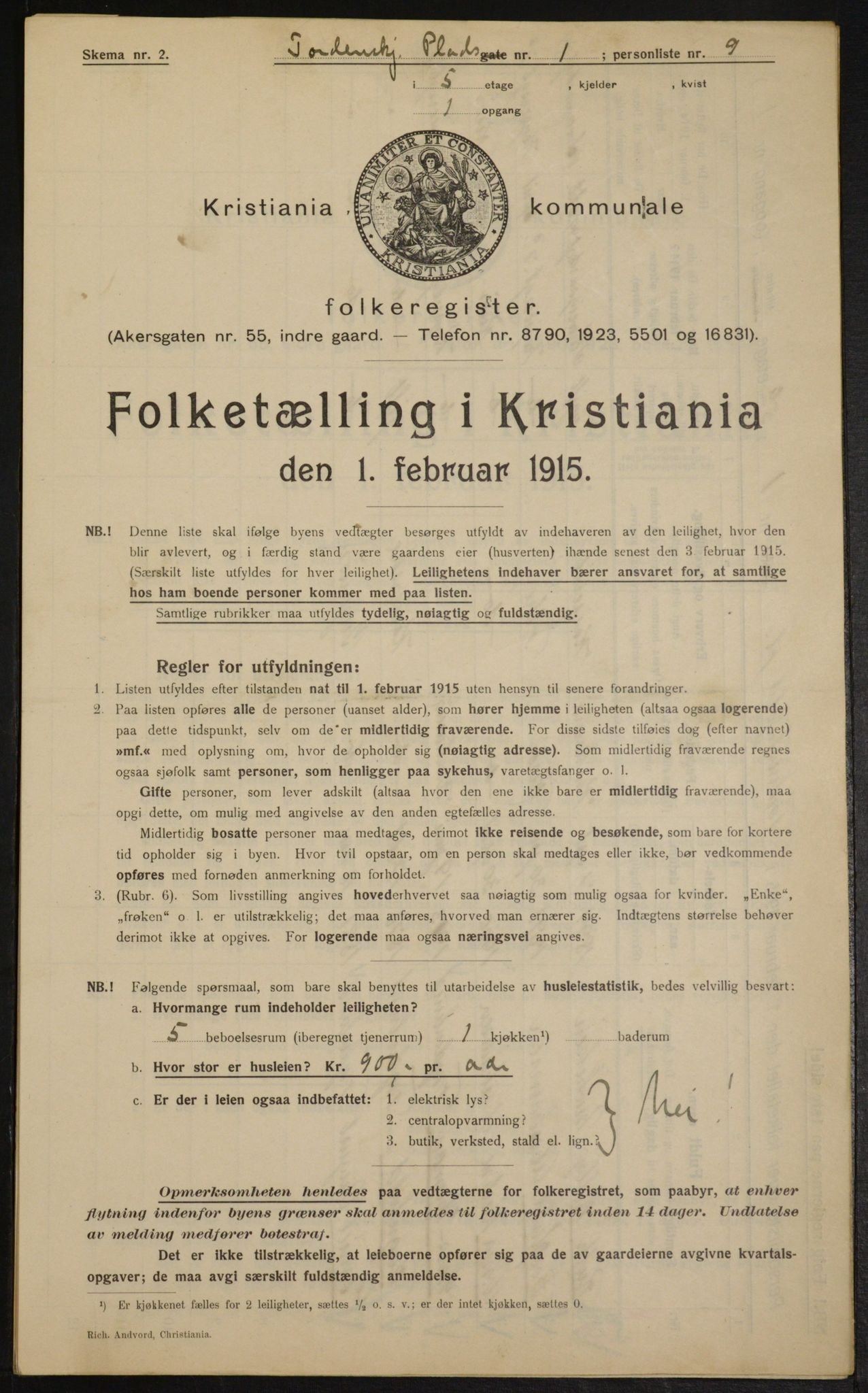 OBA, Kommunal folketelling 1.2.1915 for Kristiania, 1915, s. 114165