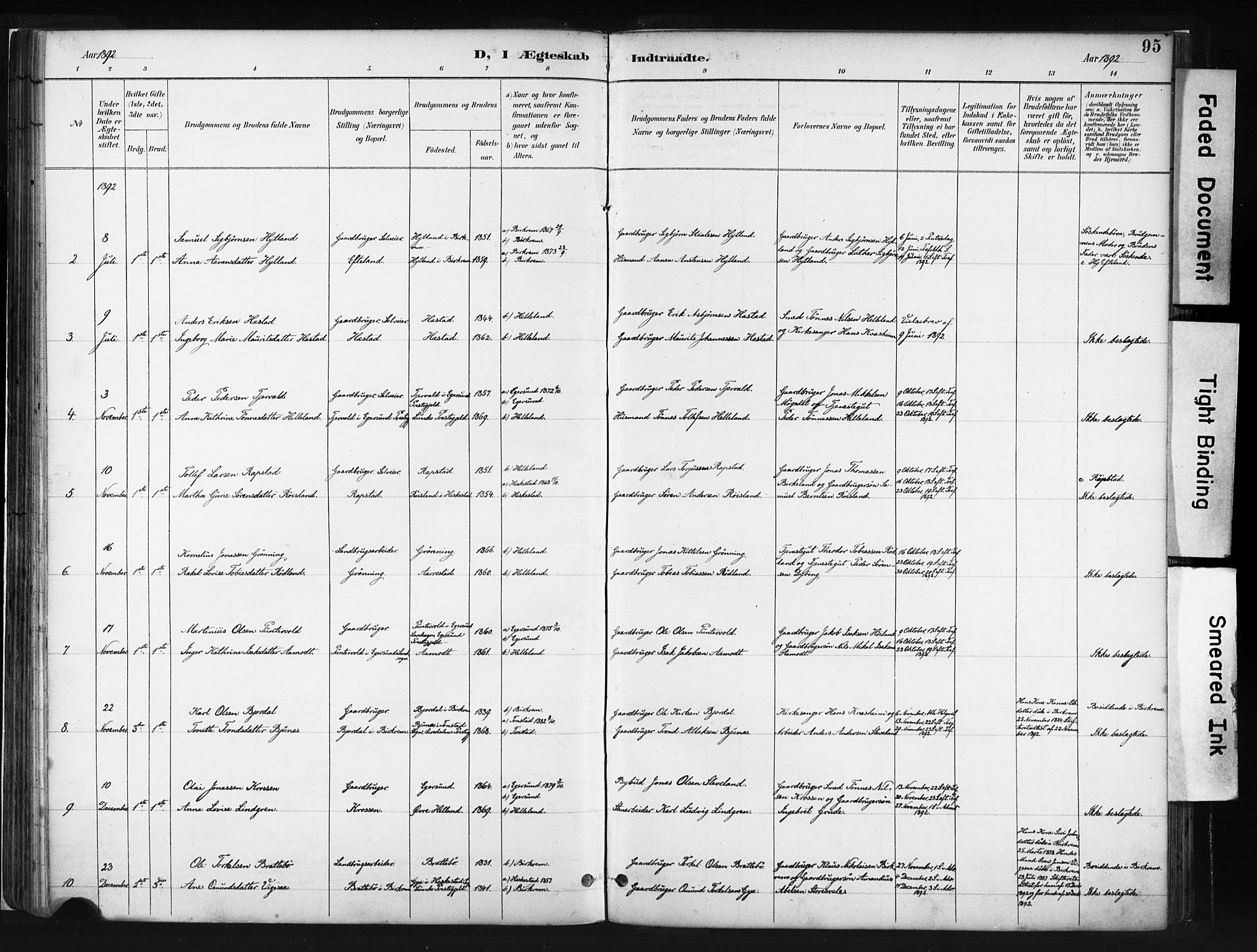 Helleland sokneprestkontor, SAST/A-101810: Ministerialbok nr. A 8, 1887-1907, s. 95