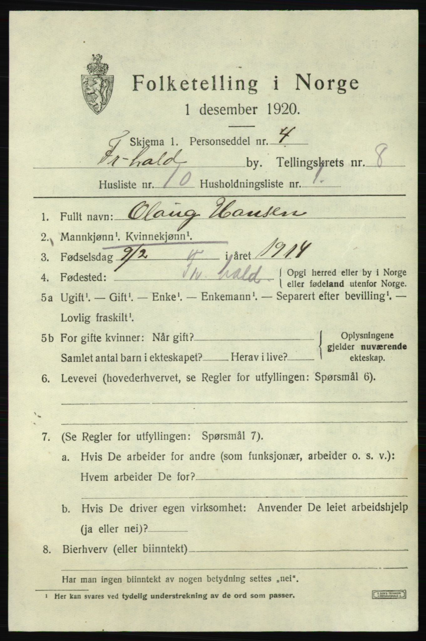 SAO, Folketelling 1920 for 0101 Fredrikshald kjøpstad, 1920, s. 14861
