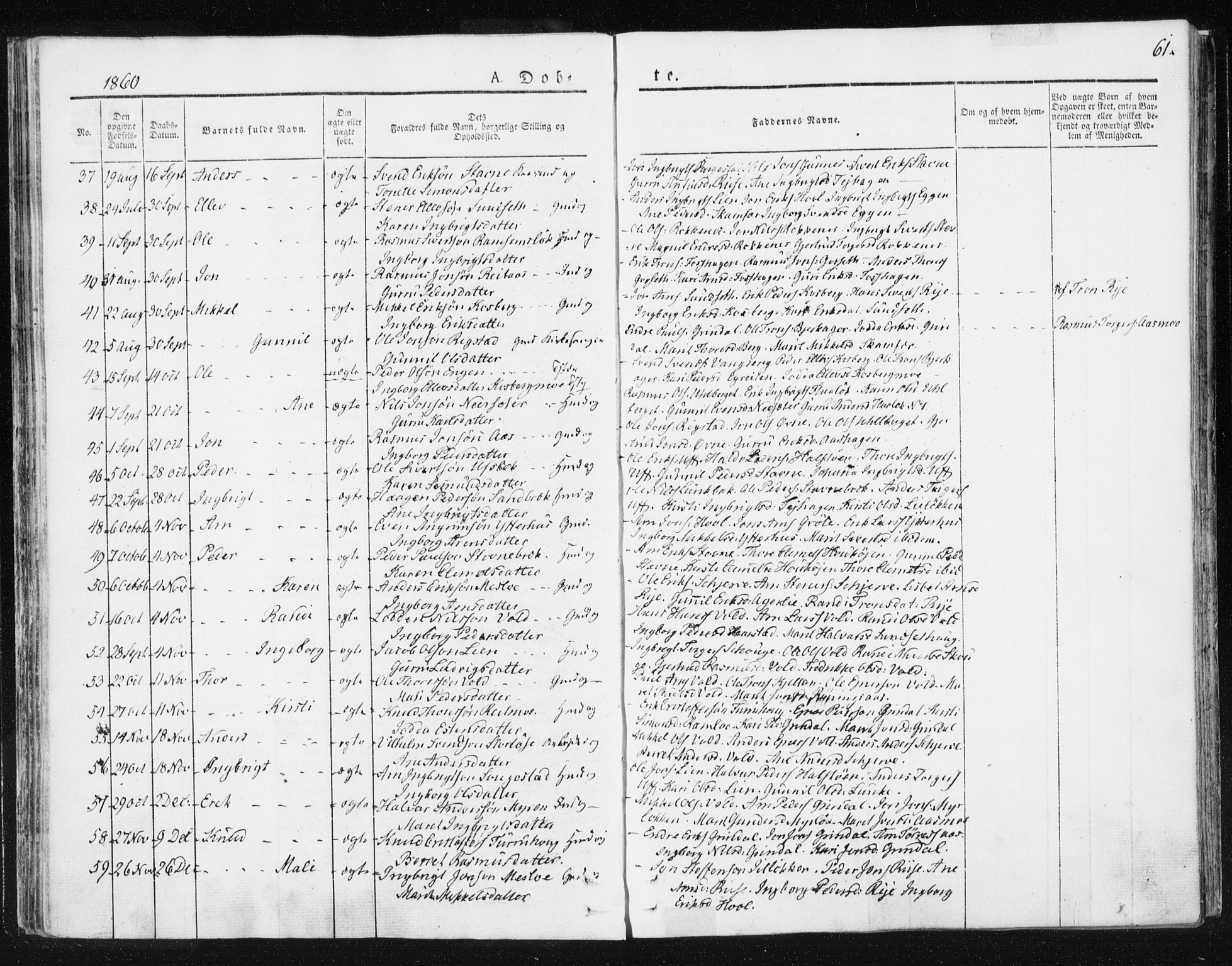 Ministerialprotokoller, klokkerbøker og fødselsregistre - Sør-Trøndelag, SAT/A-1456/674/L0869: Ministerialbok nr. 674A01, 1829-1860, s. 61