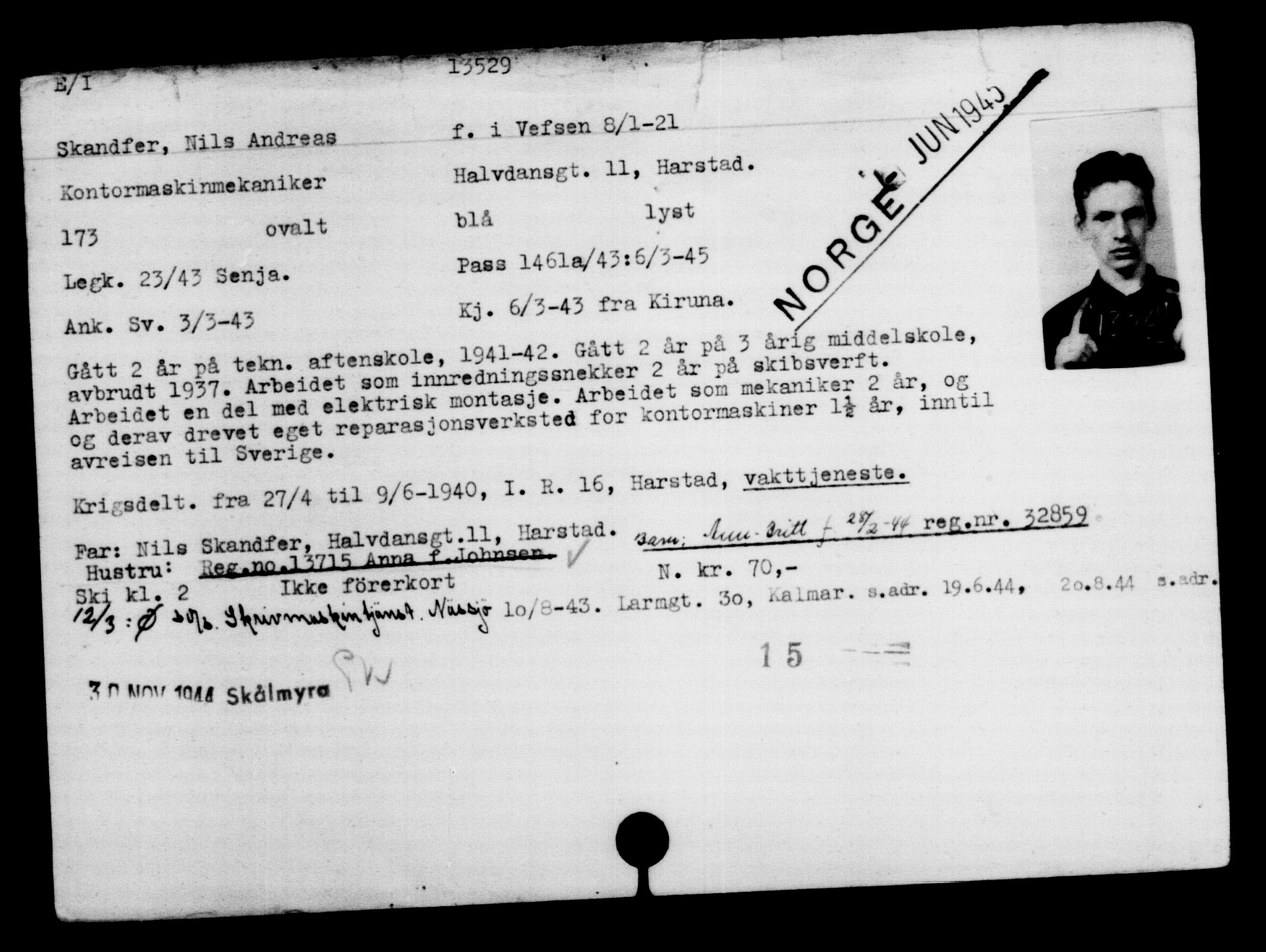Den Kgl. Norske Legasjons Flyktningskontor, AV/RA-S-6753/V/Va/L0007: Kjesäterkartoteket.  Flyktningenr. 12700-15723, 1940-1945, s. 938