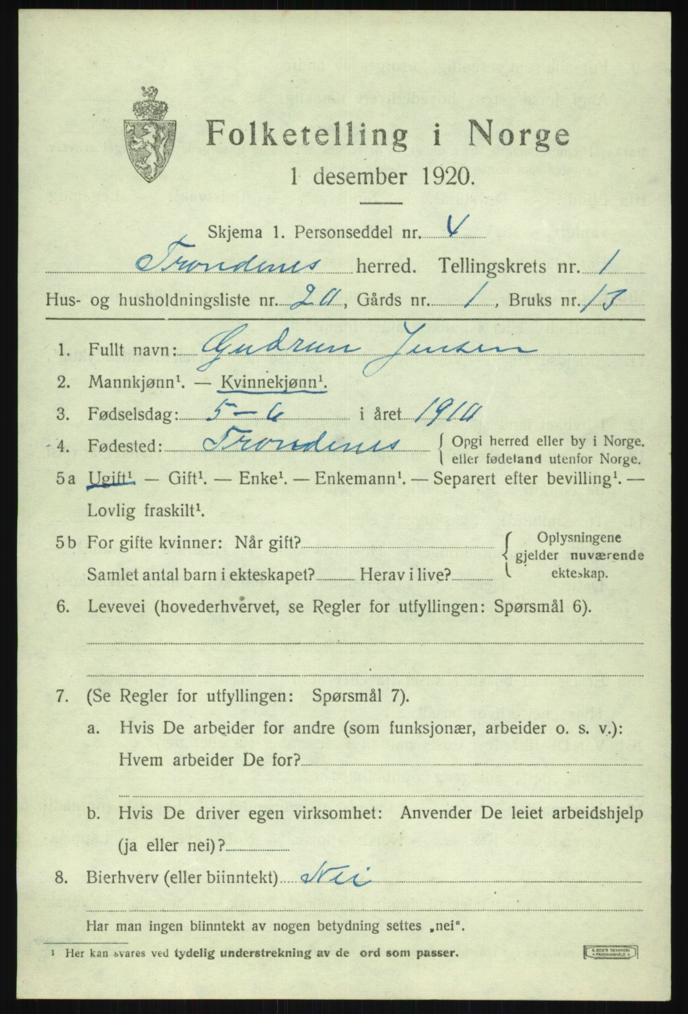 SATØ, Folketelling 1920 for 1914 Trondenes herred, 1920, s. 3389