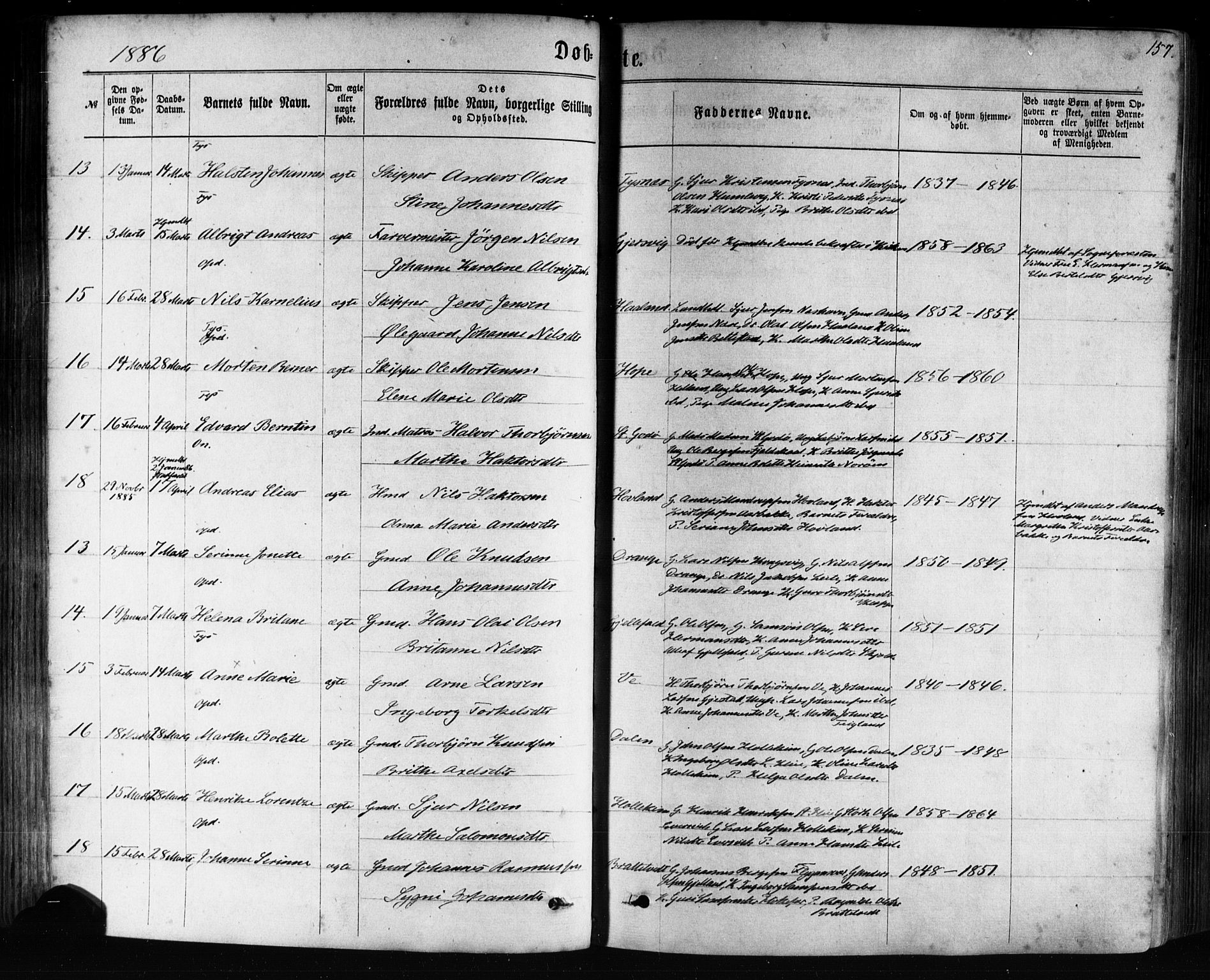 Tysnes sokneprestembete, AV/SAB-A-78601/H/Haa: Ministerialbok nr. A 12, 1872-1886, s. 157
