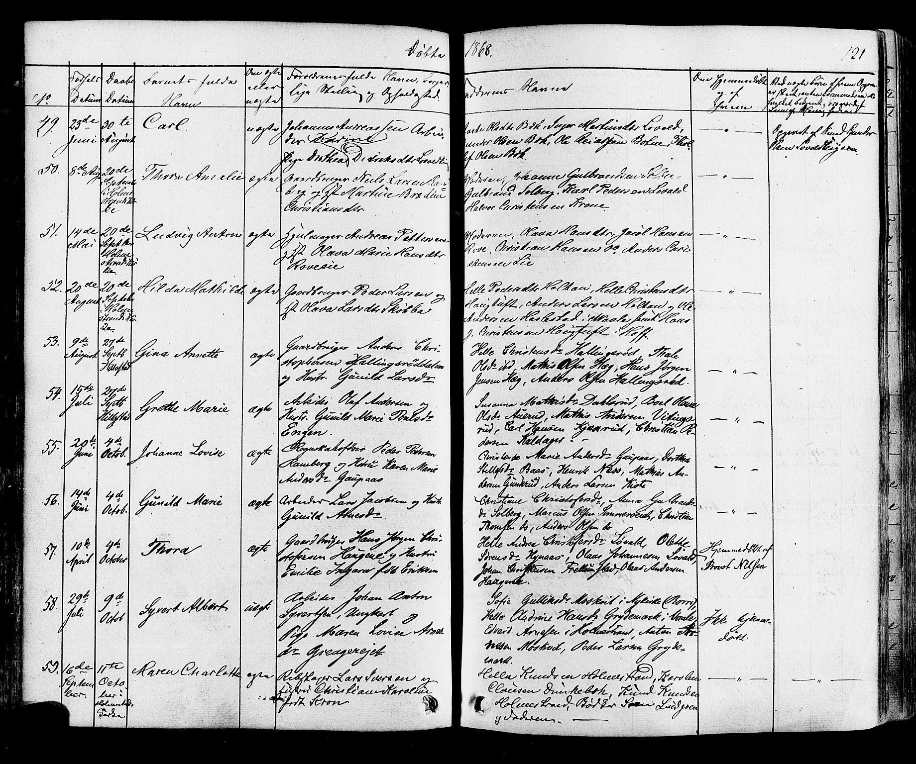 Botne kirkebøker, SAKO/A-340/F/Fa/L0006: Ministerialbok nr. I 6, 1836-1877, s. 121