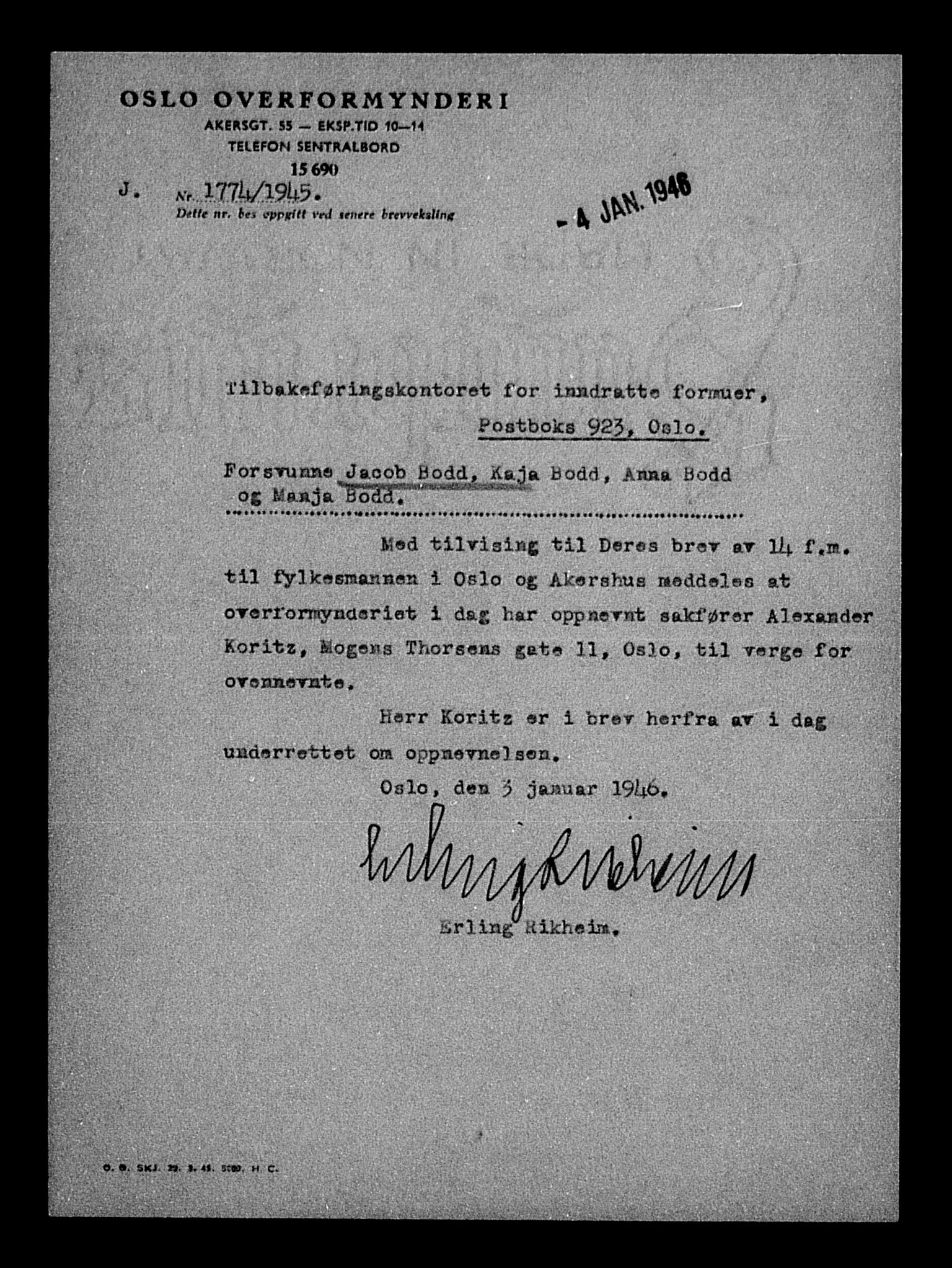 Justisdepartementet, Tilbakeføringskontoret for inndratte formuer, AV/RA-S-1564/H/Hc/Hcc/L0926: --, 1945-1947, s. 433