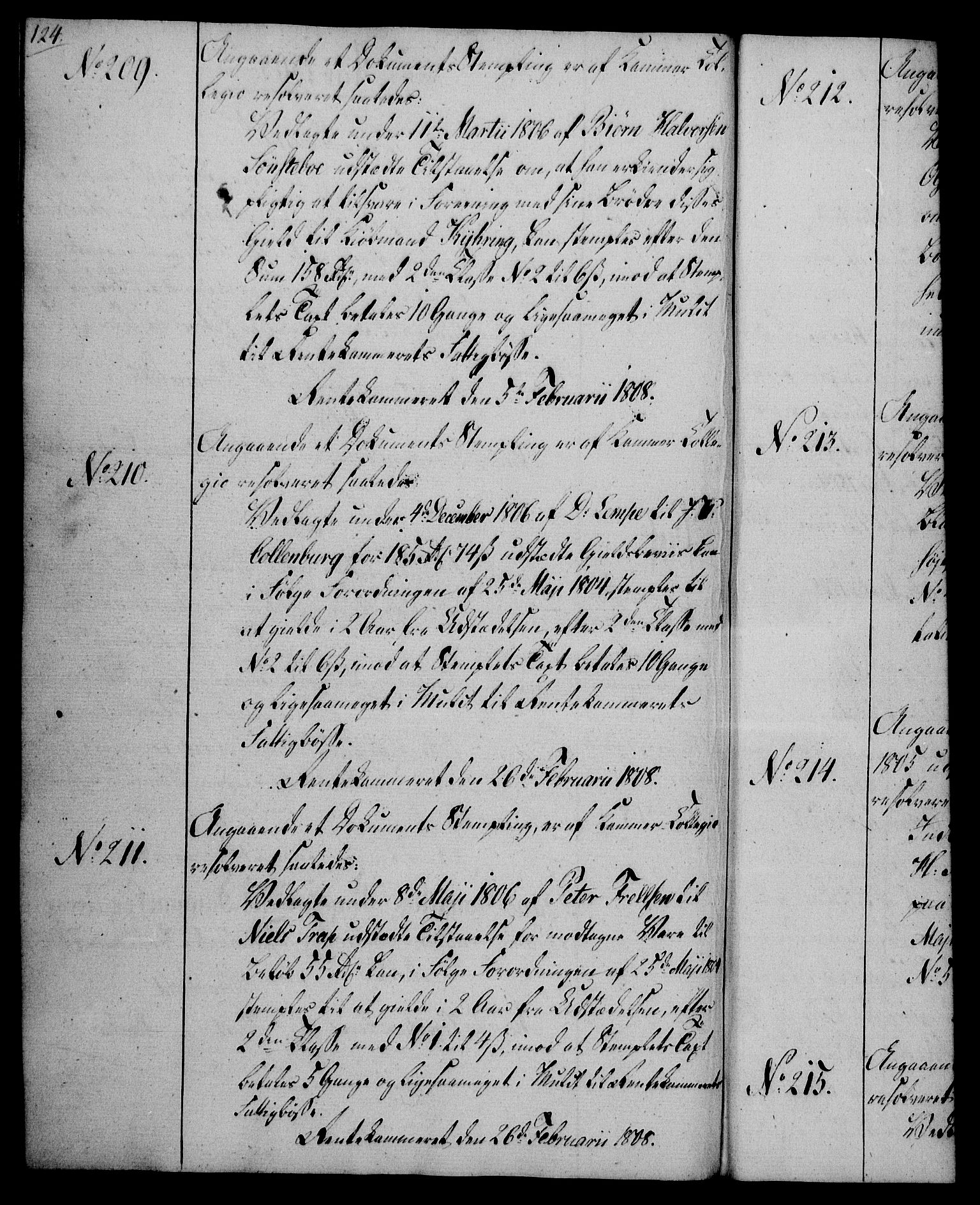 Rentekammeret, Kammerkanselliet, RA/EA-3111/G/Gg/Gga/L0019: Norsk ekspedisjonsprotokoll med register (merket RK 53.19), 1807-1810, s. 124