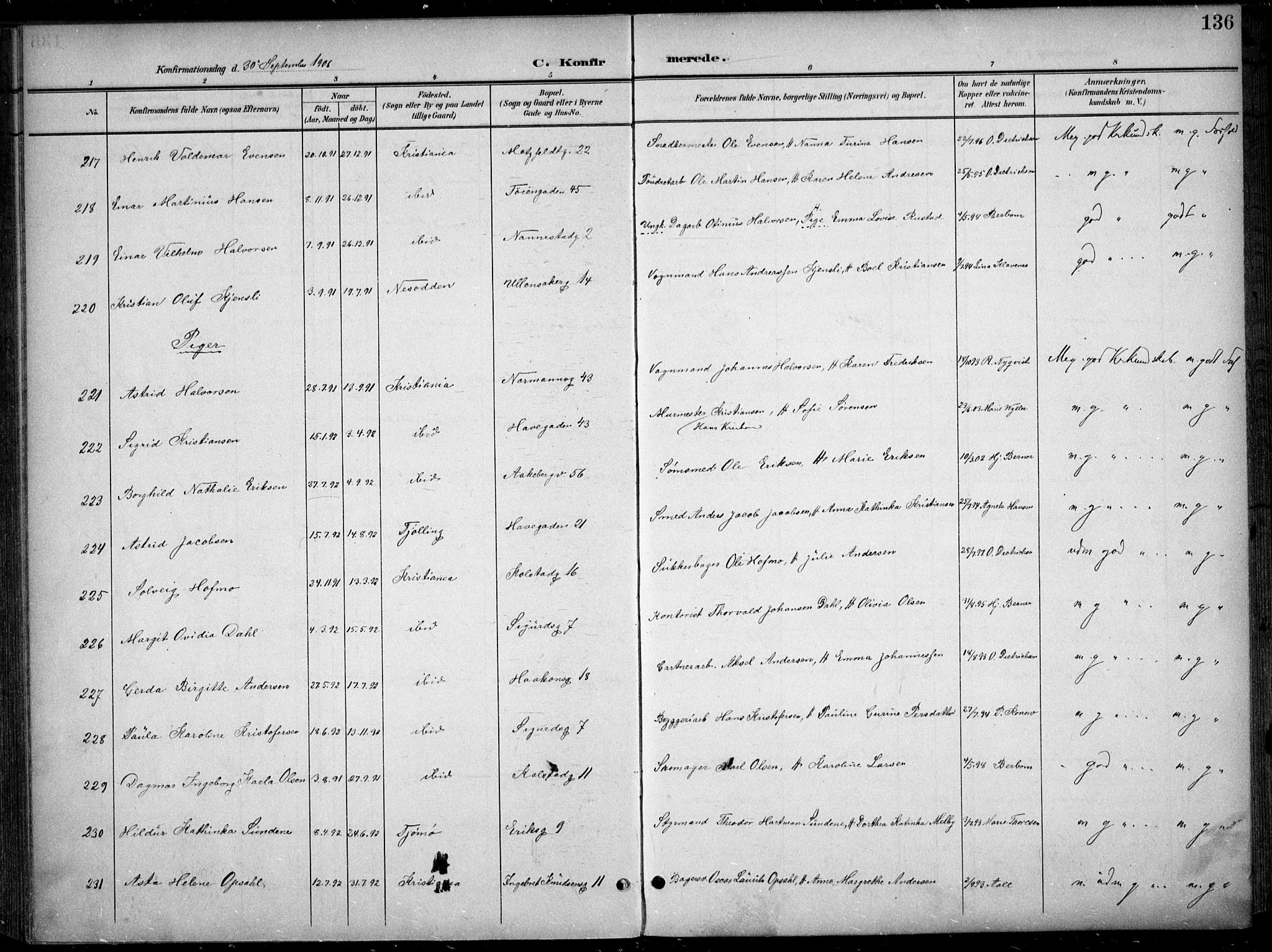 Kampen prestekontor Kirkebøker, AV/SAO-A-10853/F/Fa/L0009: Ministerialbok nr. I 9, 1899-1911, s. 136