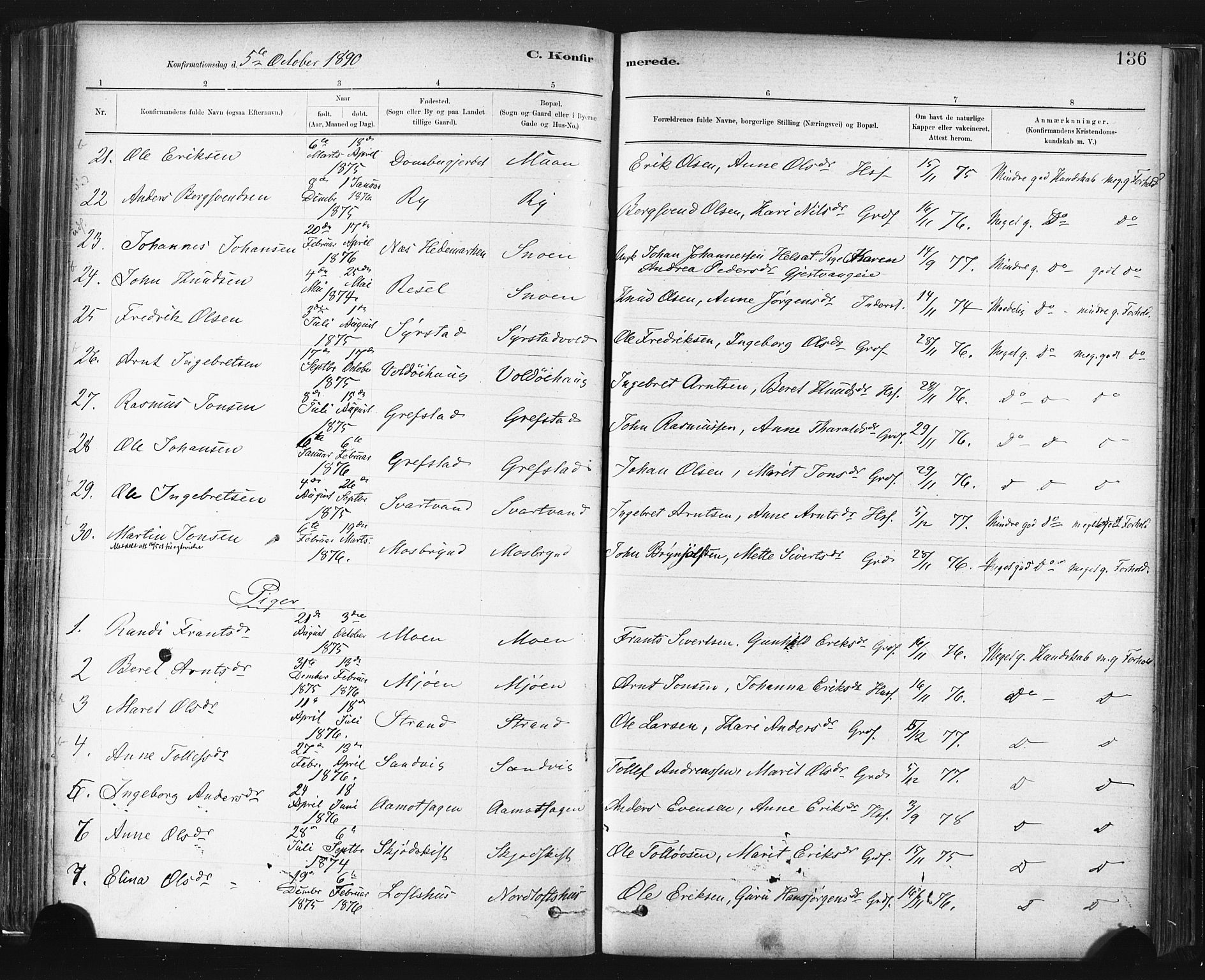 Ministerialprotokoller, klokkerbøker og fødselsregistre - Sør-Trøndelag, SAT/A-1456/672/L0857: Ministerialbok nr. 672A09, 1882-1893, s. 136