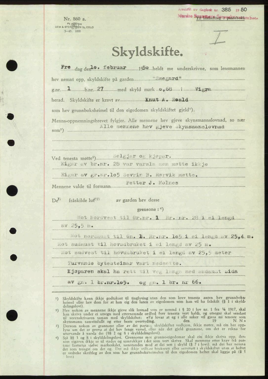 Nordre Sunnmøre sorenskriveri, SAT/A-0006/1/2/2C/2Ca: Pantebok nr. A33, 1949-1950, Dagboknr: 385/1950