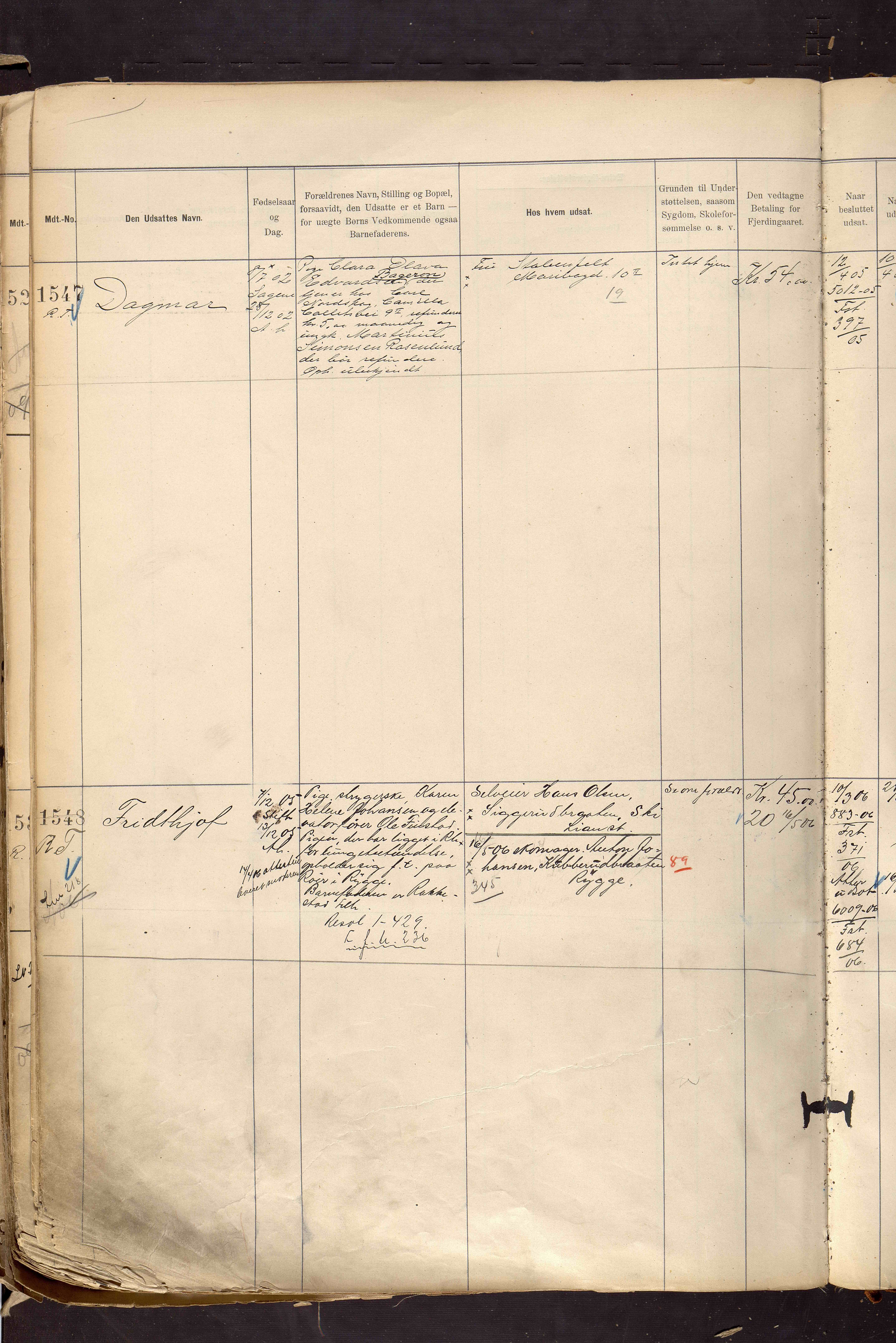 Fattigvesenet, OBA/A-20045/H/Hd/L0007: Manntallsprotokoll. Mnr. 1001-1604, 1897-1910, s. 599